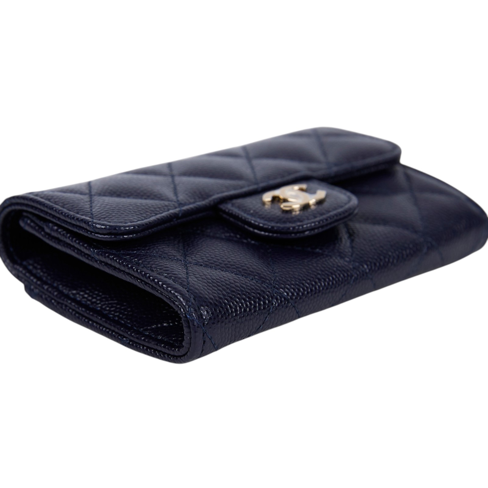 香奈兒 CHANEL CC LOGO 口蓋 卡片夾 錢包 AP0214 Y33352 31開深藍荔枝卡包 原廠盒子/防塵袋/保證卡/購買證明