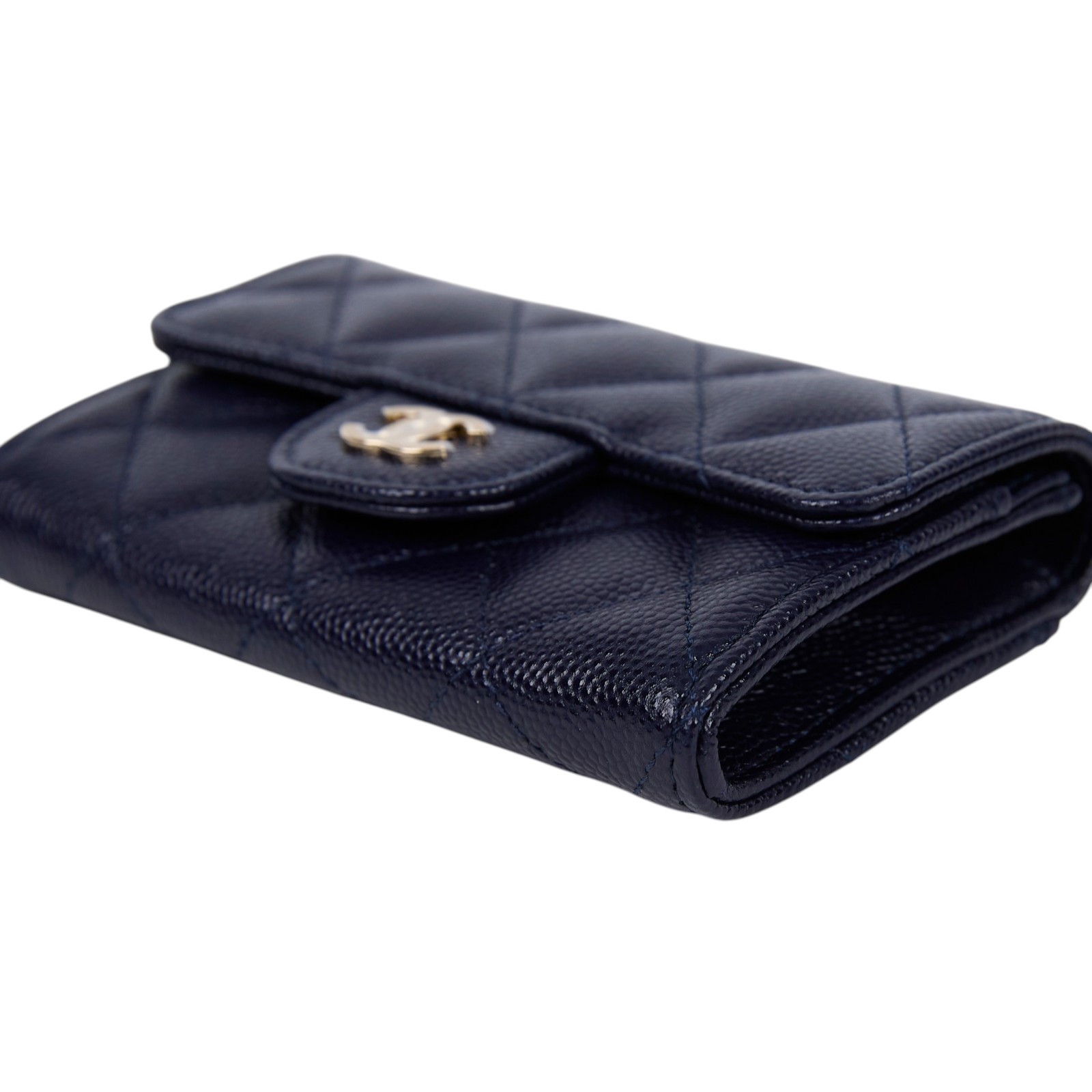 香奈兒 CHANEL CC LOGO 口蓋 卡片夾 錢包 AP0214 Y33352 31開深藍荔枝卡包 原廠盒子/防塵袋/保證卡/購買證明