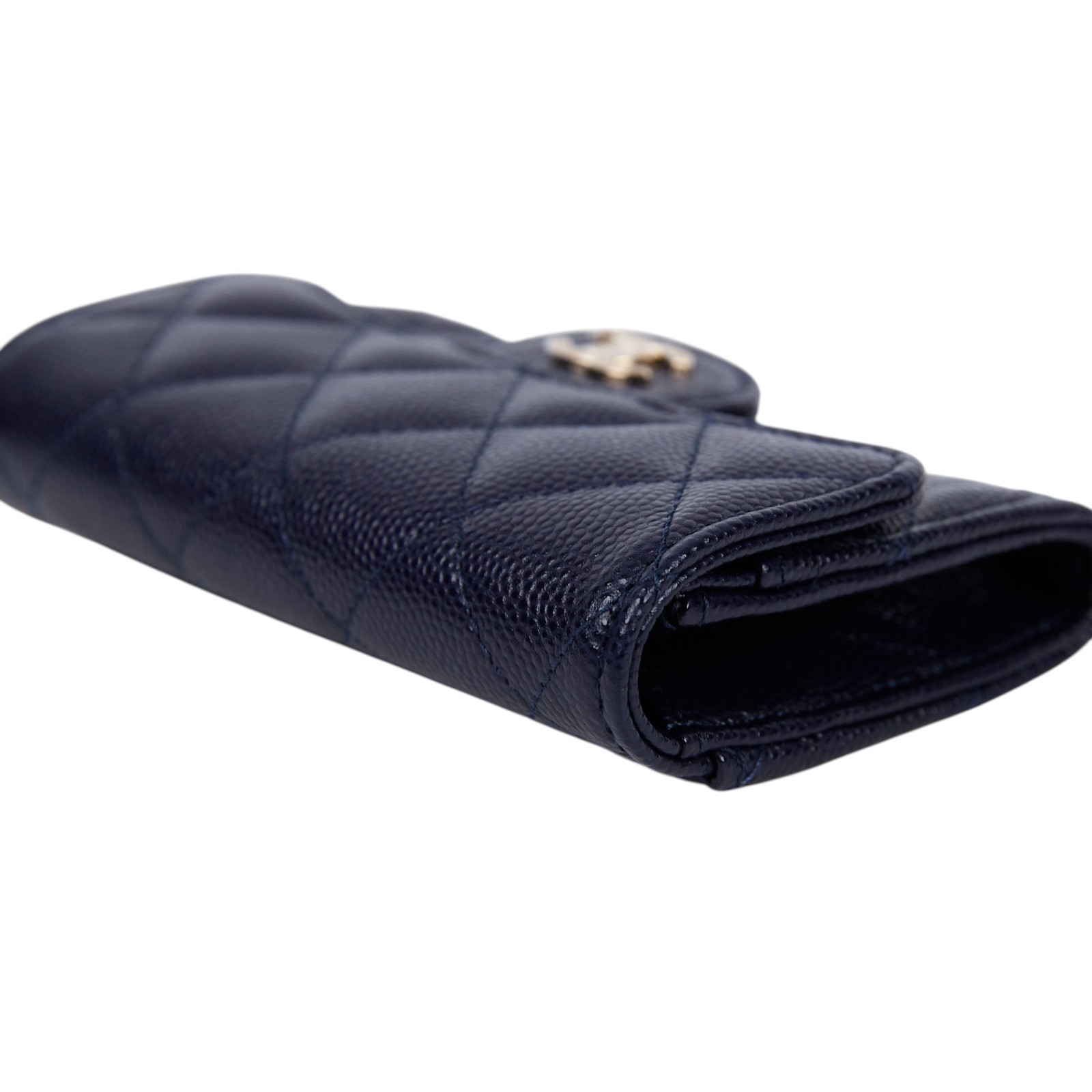 香奈兒 CHANEL CC LOGO 口蓋 卡片夾 錢包 AP0214 Y33352 31開深藍荔枝卡包 原廠盒子/防塵袋/保證卡/購買證明