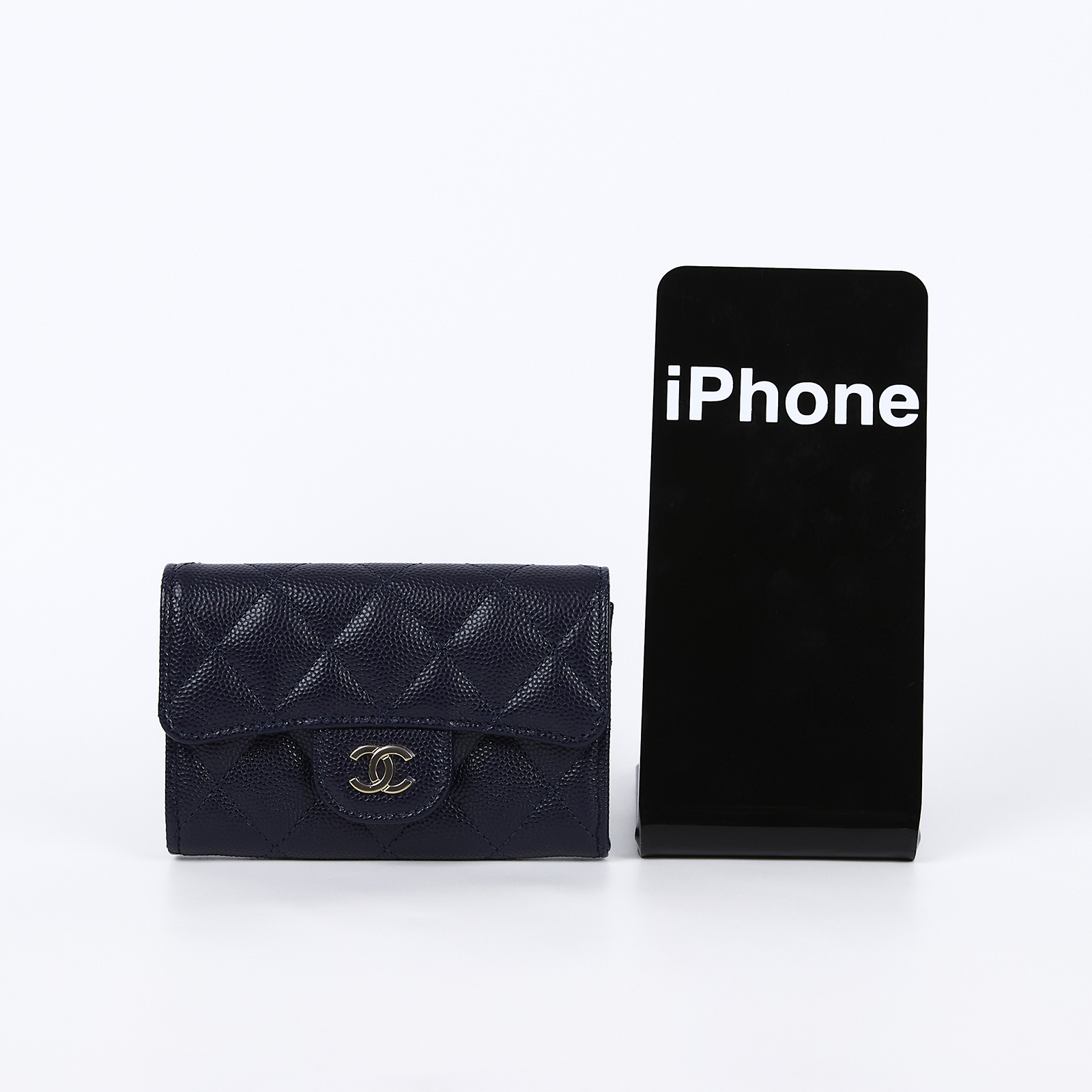 香奈兒 CHANEL CC LOGO 口蓋 卡片夾 錢包 AP0214 Y33352 31開深藍荔枝卡包 原廠盒子/防塵袋/保證卡/購買證明