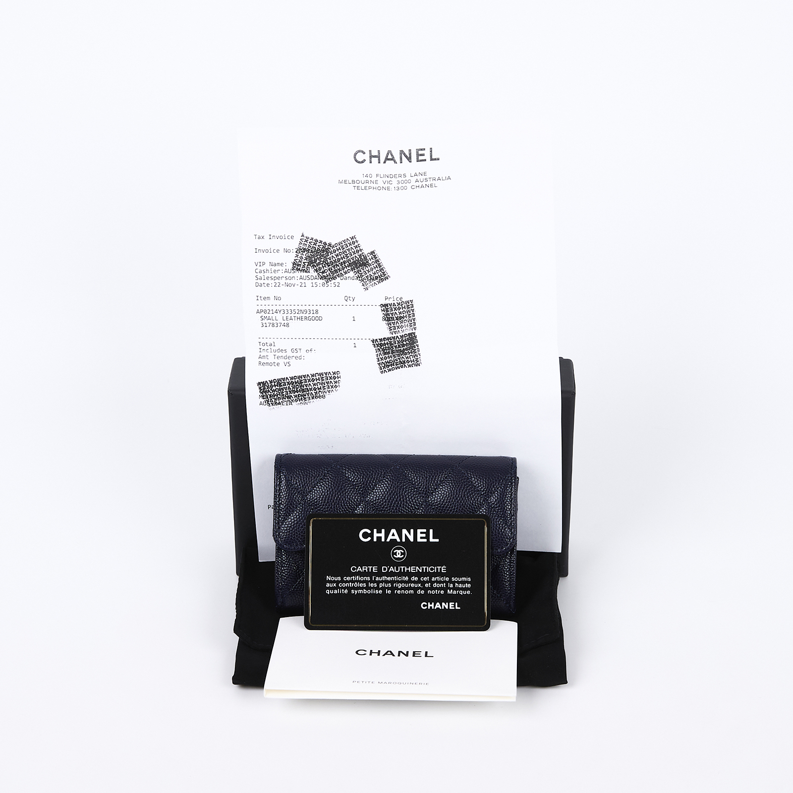 香奈兒 CHANEL CC LOGO 口蓋 卡片夾 錢包 AP0214 Y33352 31開深藍荔枝卡包 原廠盒子/防塵袋/保證卡/購買證明