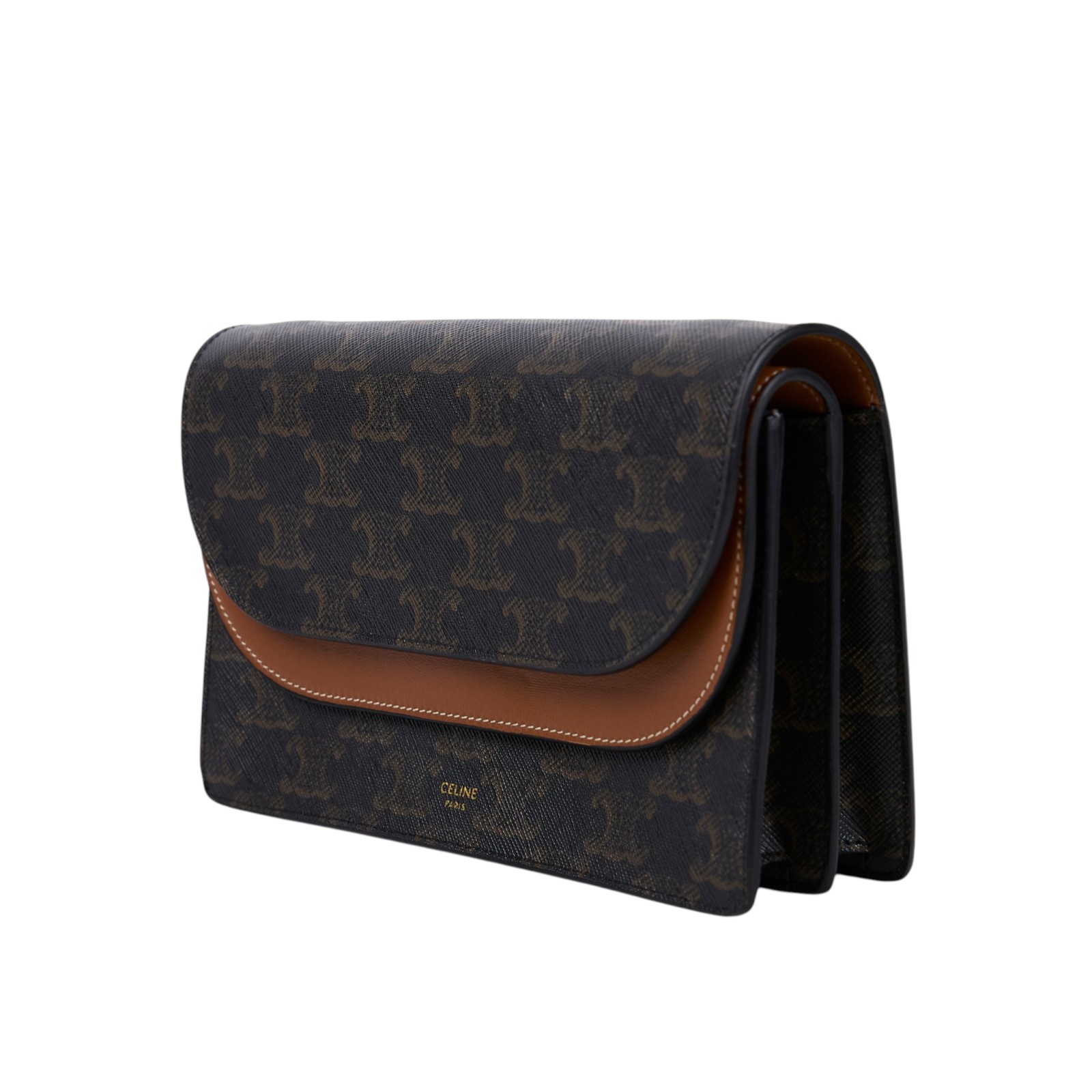 思琳 CELINE Triomphe 帆布  平滑羊皮 Strap 錢包 10D852CG9 黃褐色STRAP信封包 原廠盒子/防塵袋/購買證明