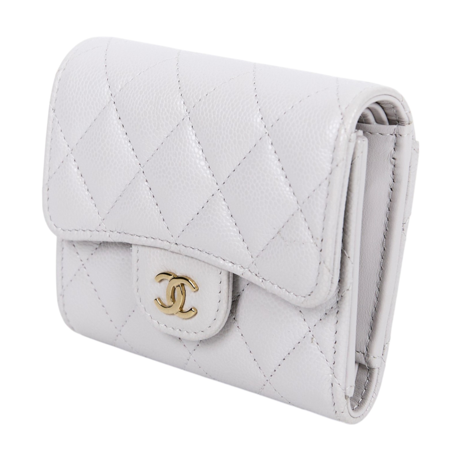 香奈兒 CHANEL CC 錢包 三折 短夾  AP0229 B10583 晶片款 淺灰金荔枝三折短夾 原廠盒子/防塵袋/購買證明