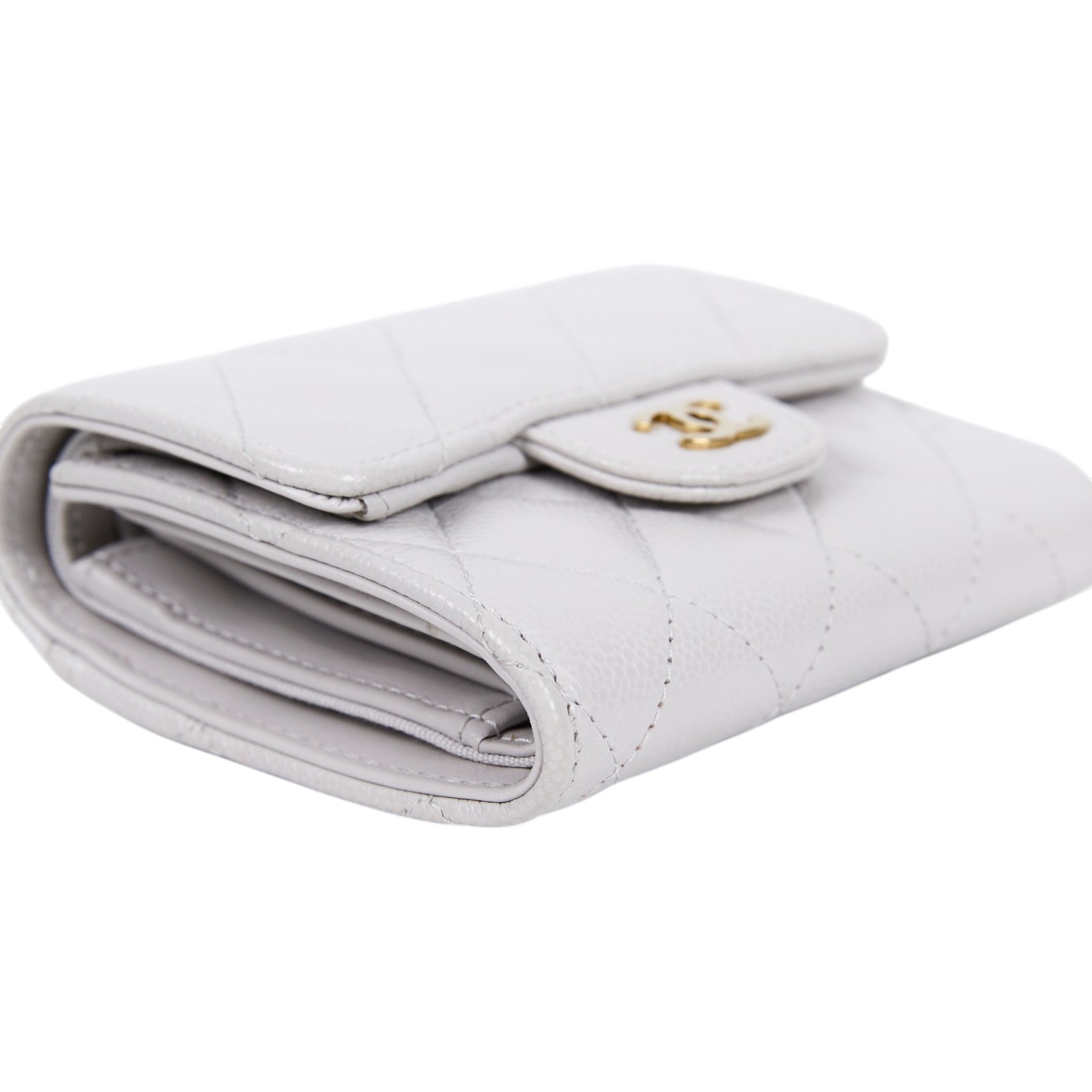 香奈兒 CHANEL CC 錢包 三折 短夾  AP0229 B10583 晶片款 淺灰金荔枝三折短夾 原廠盒子/防塵袋/購買證明