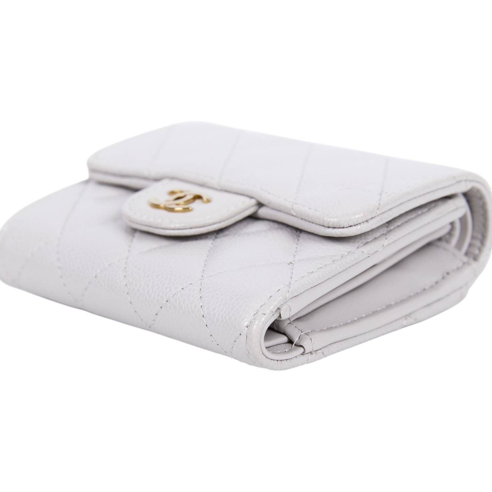 香奈兒 CHANEL CC 錢包 三折 短夾  AP0229 B10583 晶片款 淺灰金荔枝三折短夾 原廠盒子/防塵袋/購買證明