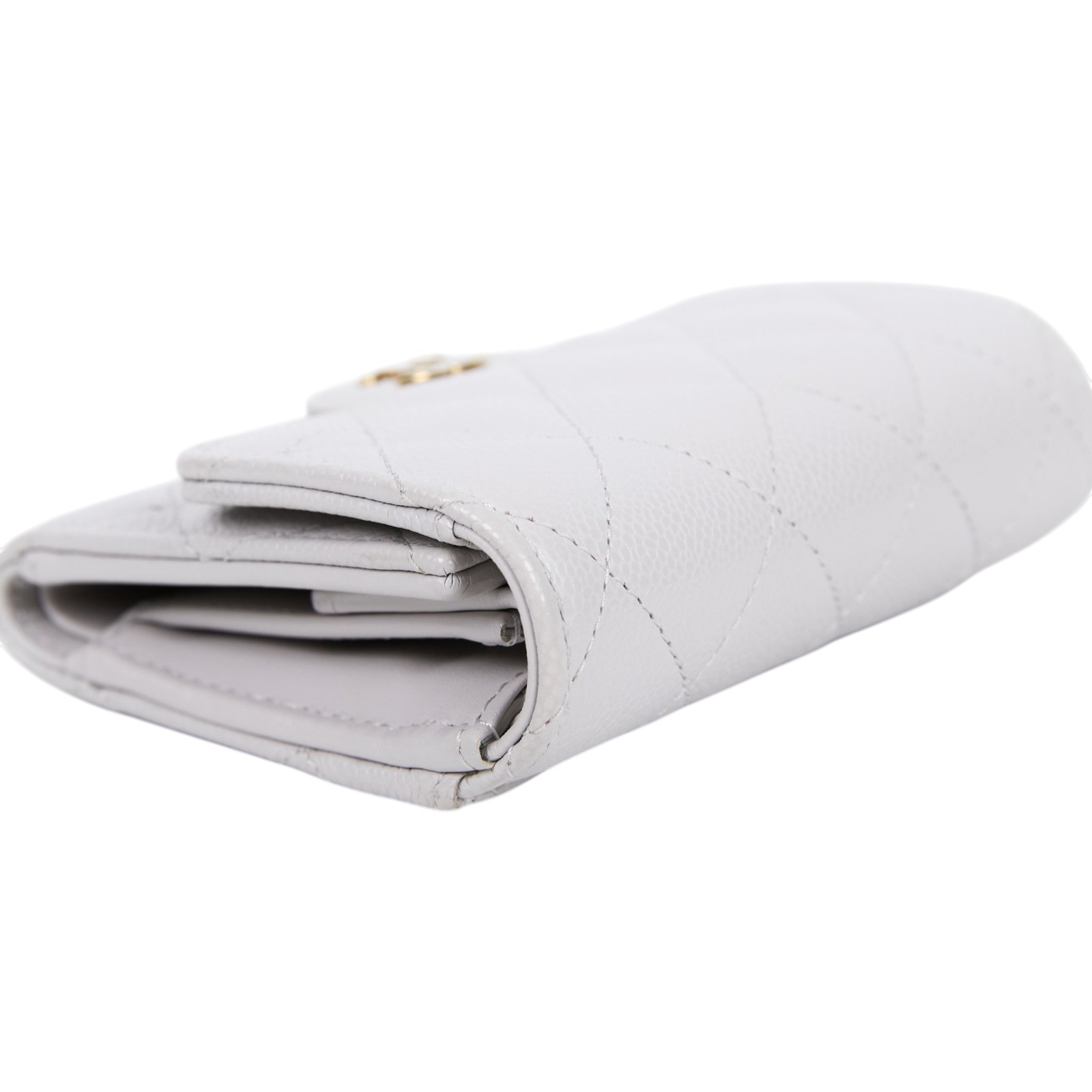 香奈兒 CHANEL CC 錢包 三折 短夾  AP0229 B10583 晶片款 淺灰金荔枝三折短夾 原廠盒子/防塵袋/購買證明