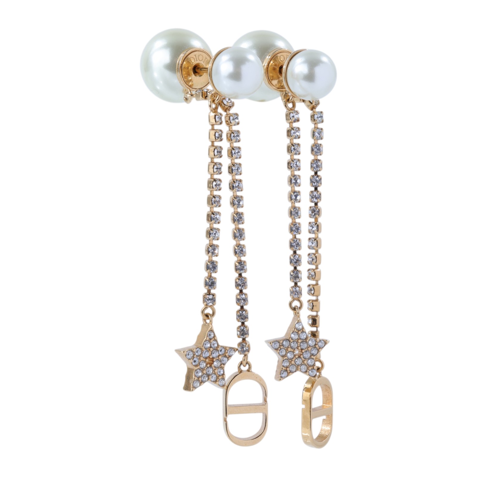 迪奧 CHRISTIAN DIOR Tribales 耳釘 E1270TRICY 星星水鑽珍珠耳環 原廠盒子/防塵袋