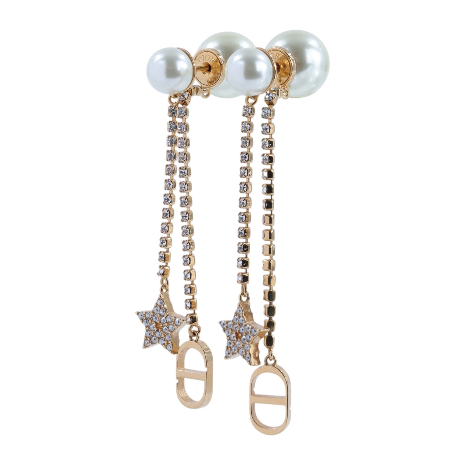 迪奧 CHRISTIAN DIOR Tribales 耳釘 E1270TRICY 星星水鑽珍珠耳環 原廠盒子/防塵袋