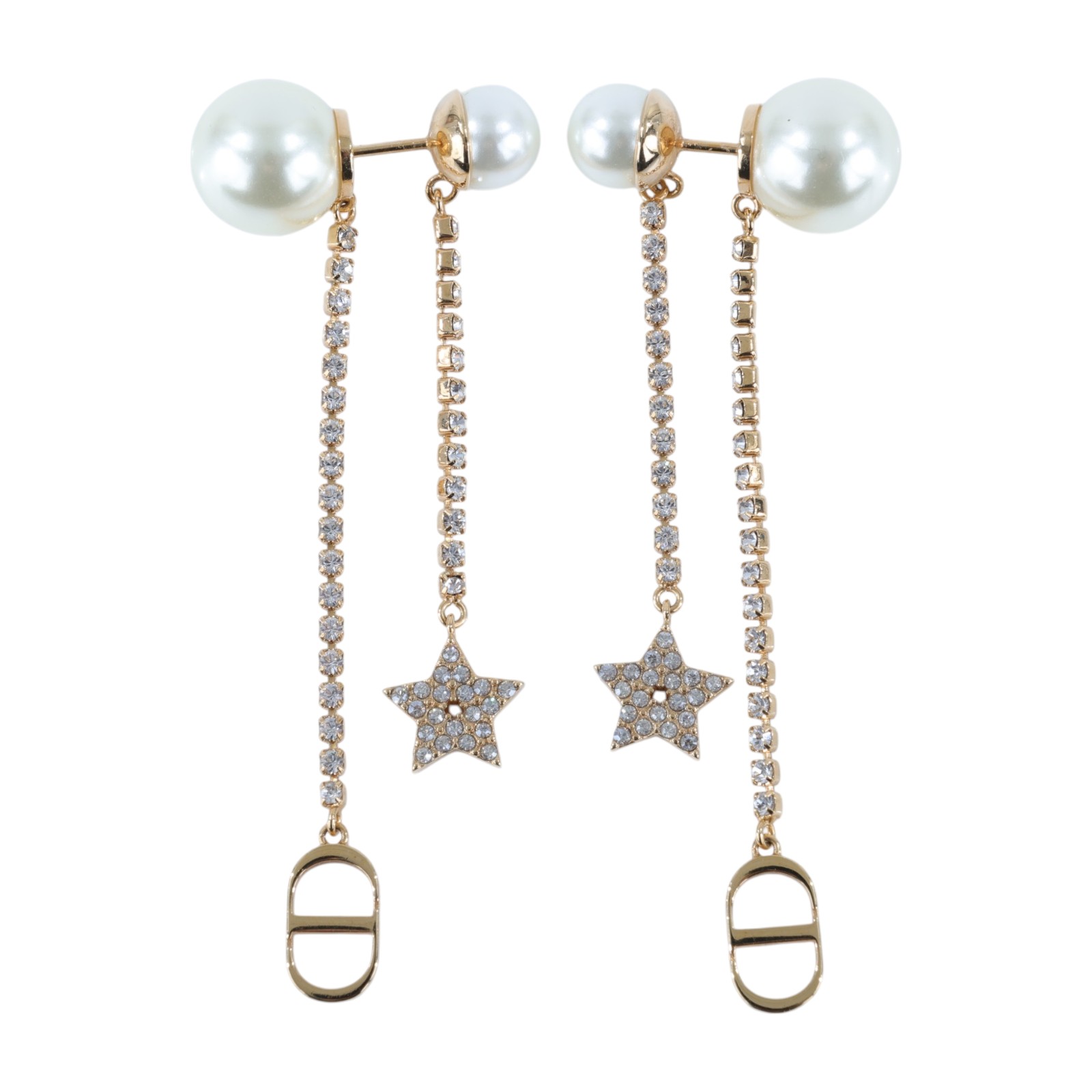 迪奧 CHRISTIAN DIOR Tribales 耳釘 E1270TRICY 星星水鑽珍珠耳環 原廠盒子/防塵袋