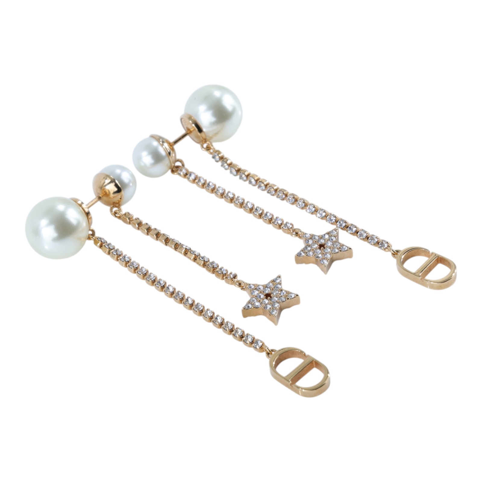 迪奧 CHRISTIAN DIOR Tribales 耳釘 E1270TRICY 星星水鑽珍珠耳環 原廠盒子/防塵袋