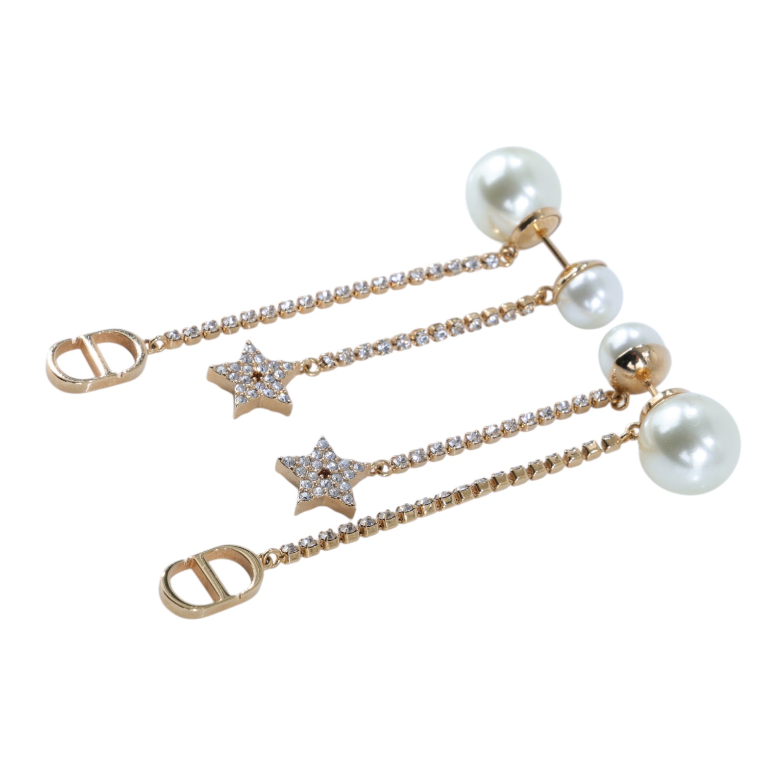 迪奧 CHRISTIAN DIOR Tribales 耳釘 E1270TRICY 星星水鑽珍珠耳環 原廠盒子/防塵袋