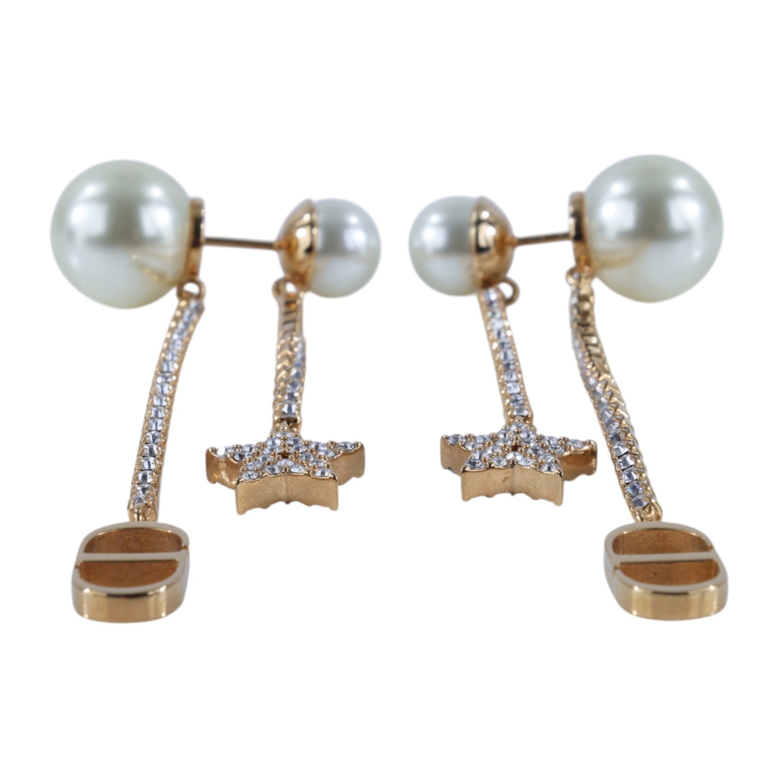 迪奧 CHRISTIAN DIOR Tribales 耳釘 E1270TRICY 星星水鑽珍珠耳環 原廠盒子/防塵袋