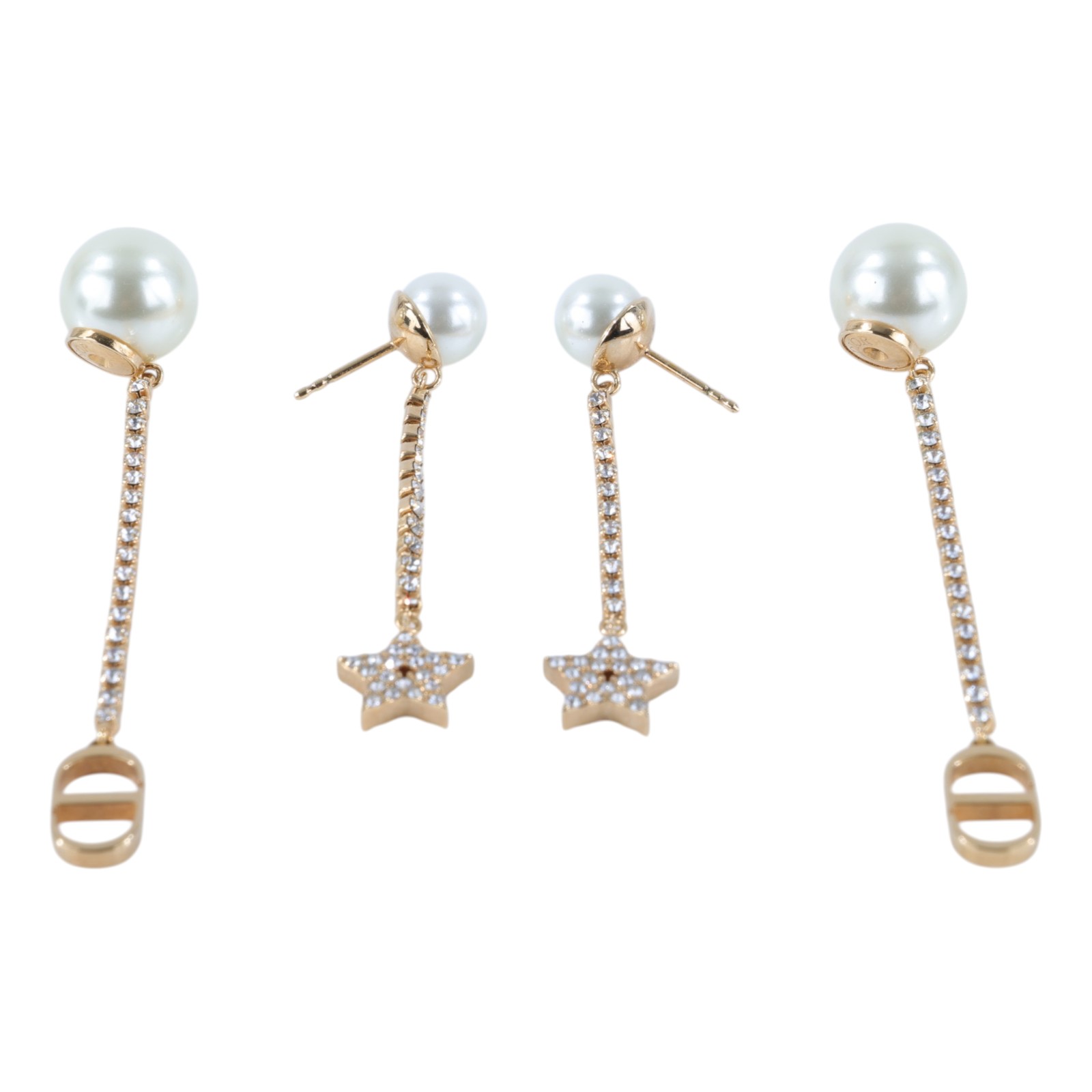 迪奧 CHRISTIAN DIOR Tribales 耳釘 E1270TRICY 星星水鑽珍珠耳環 原廠盒子/防塵袋