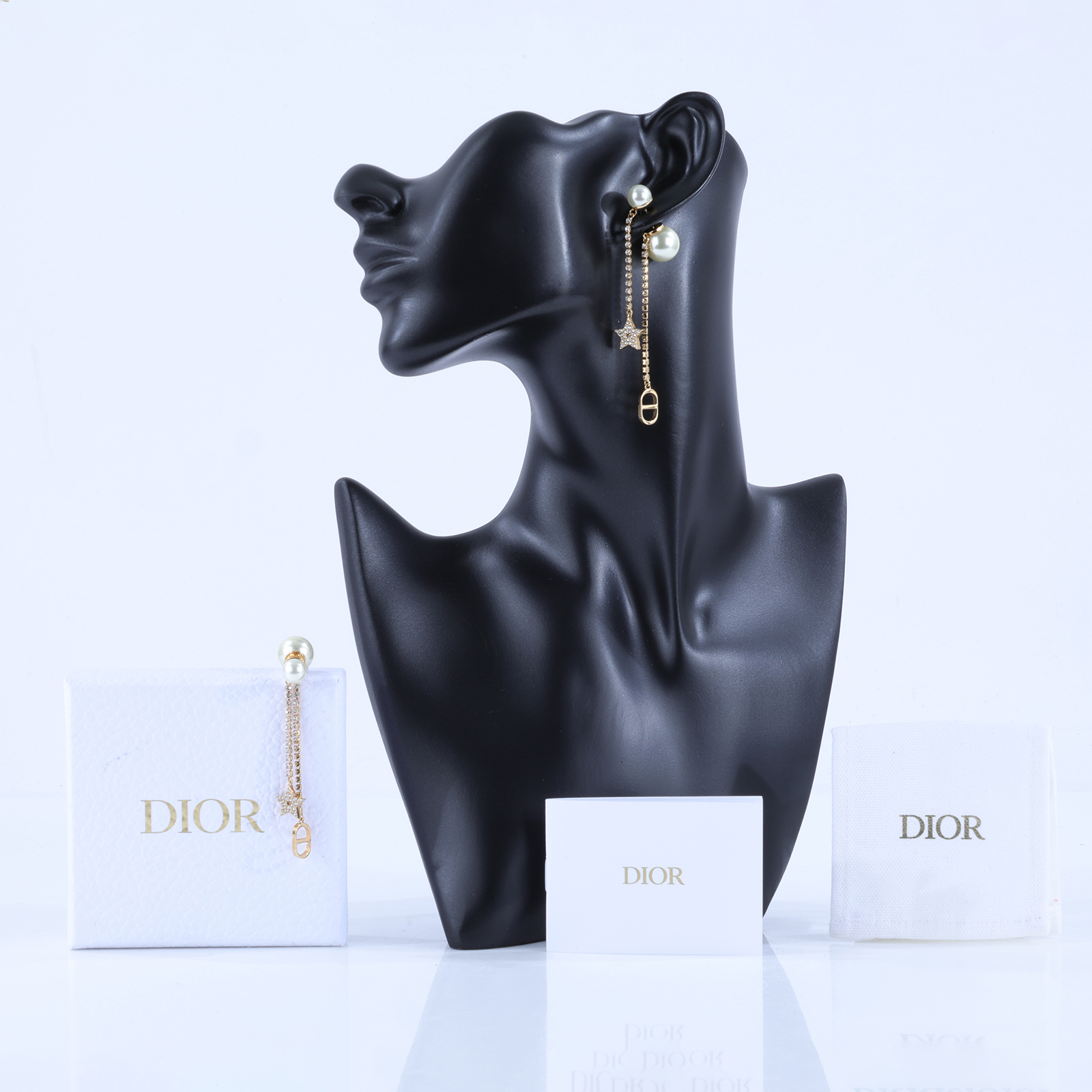 迪奧 CHRISTIAN DIOR Tribales 耳釘 E1270TRICY 星星水鑽珍珠耳環 原廠盒子/防塵袋