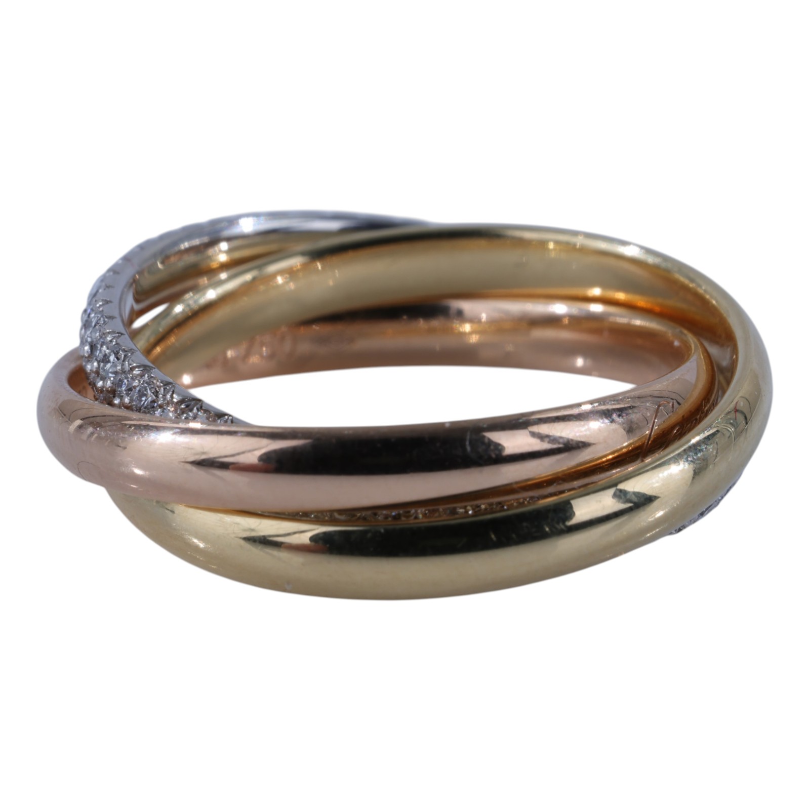 卡地亞 CARTIER Trinity 戒指 小型款 半鋪鑲鑽石 B4235952 TRINITY三環鑽圈戒指#52 防塵袋/原廠盒子2/購買證明