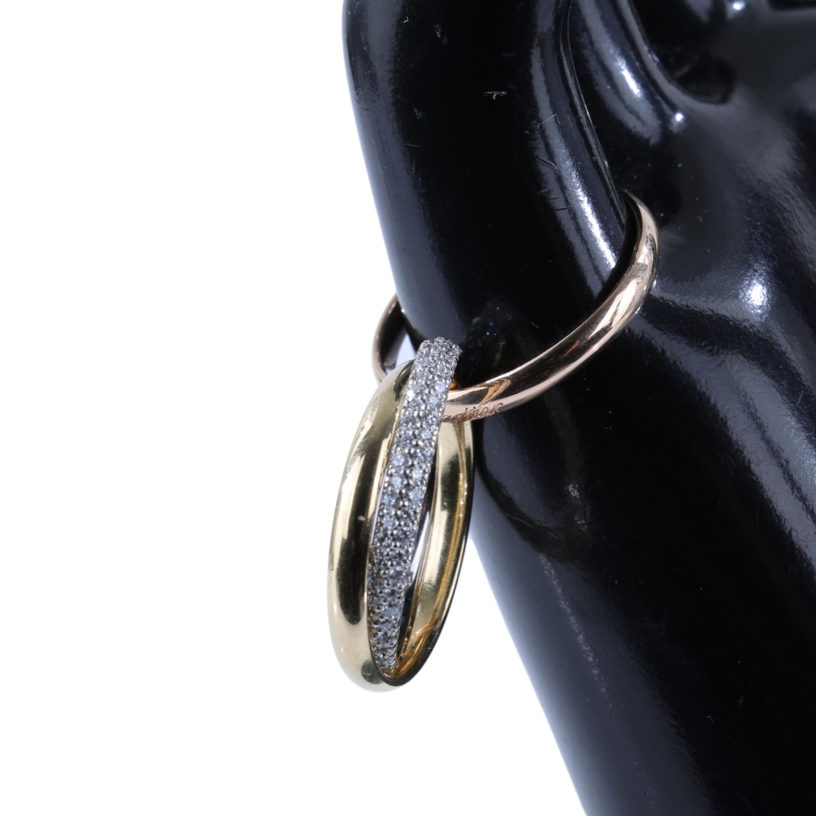 卡地亞 CARTIER Trinity 戒指 小型款 半鋪鑲鑽石 B4235952 TRINITY三環鑽圈戒指#52 防塵袋/原廠盒子2/購買證明