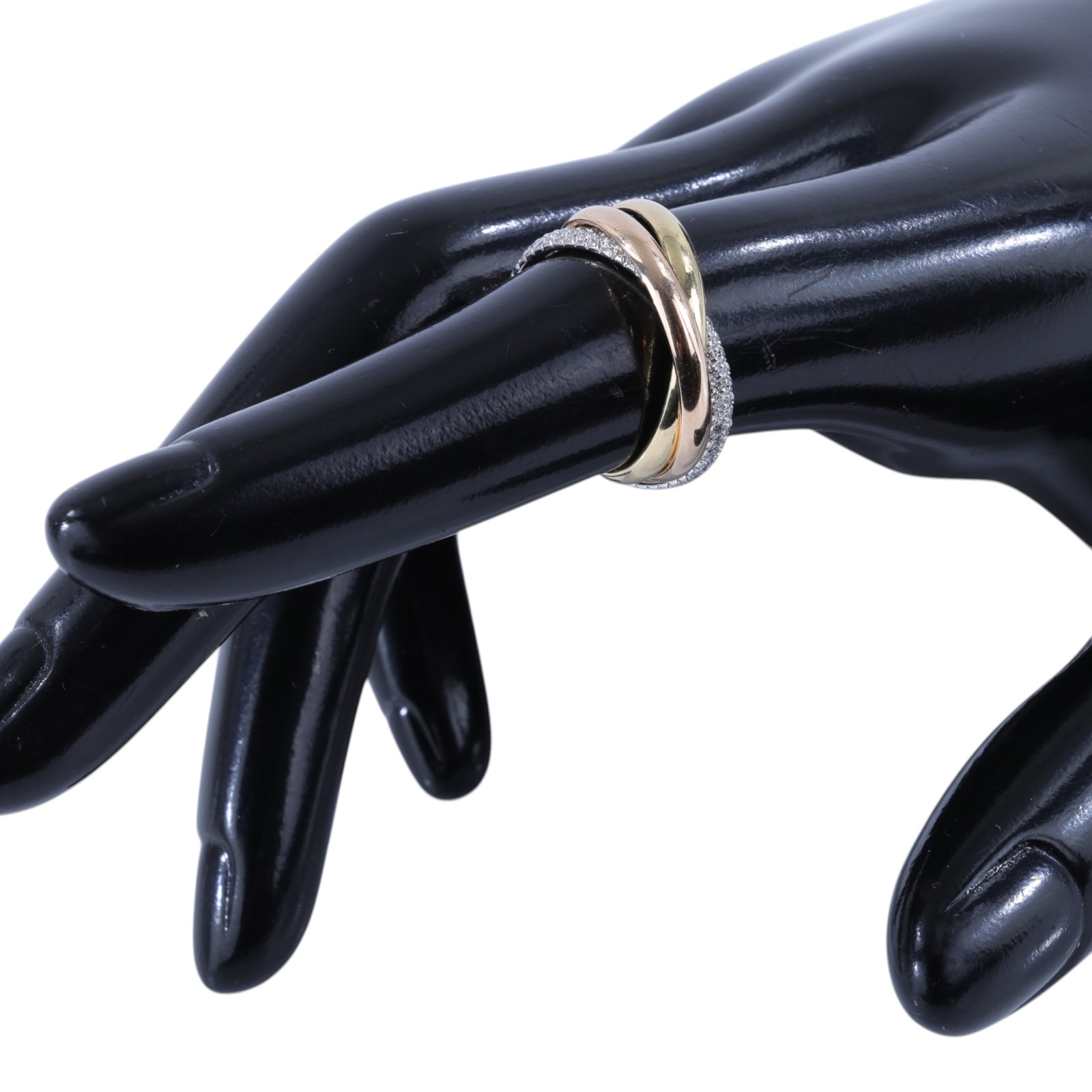 卡地亞 CARTIER Trinity 戒指 小型款 半鋪鑲鑽石 B4235952 TRINITY三環鑽圈戒指#52 防塵袋/原廠盒子2/購買證明