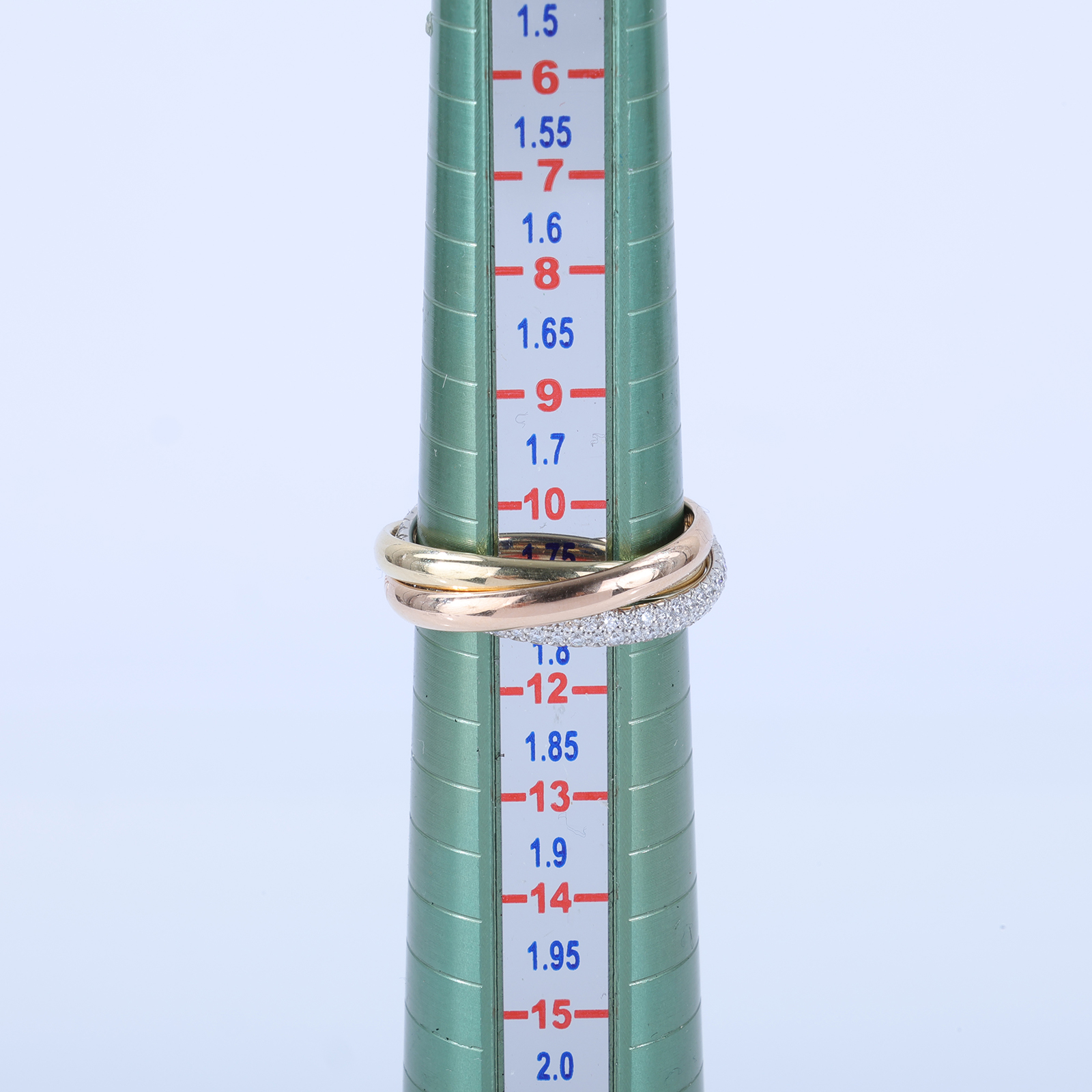 卡地亞 CARTIER Trinity 戒指 小型款 半鋪鑲鑽石 B4235952 TRINITY三環鑽圈戒指#52 防塵袋/原廠盒子2/購買證明