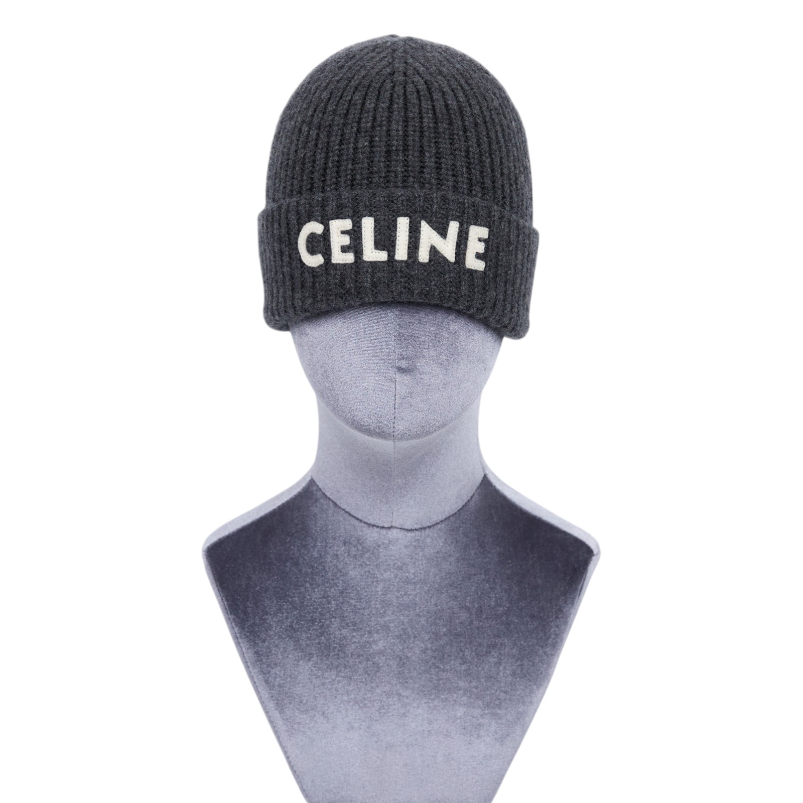 思琳 CELINE 針織帽  灰白字LOGO毛帽 無附屬品