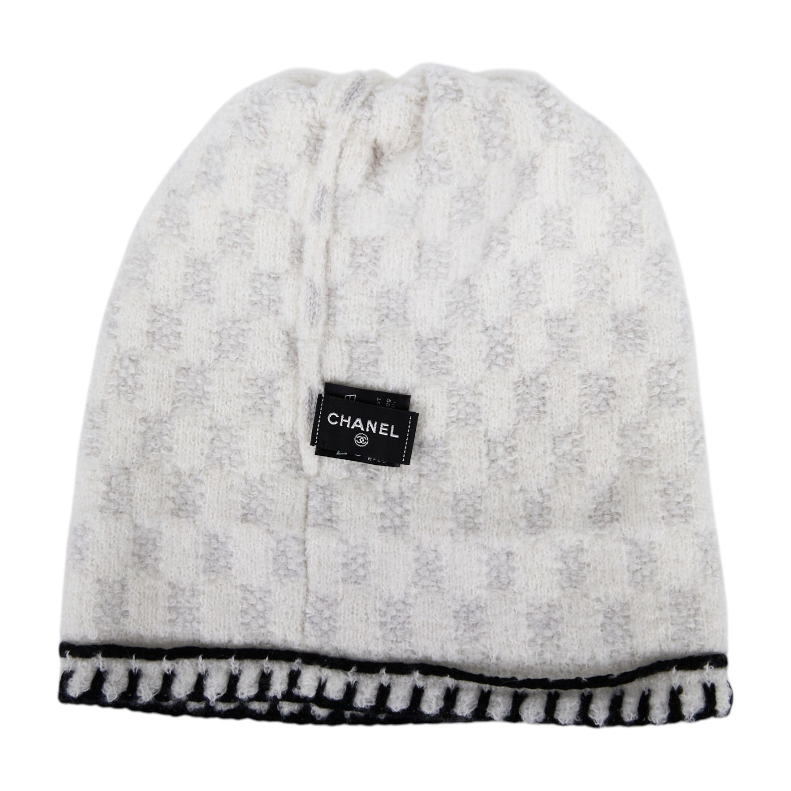 香奈兒 CHANEL 針織帽 AA8319 B08505 白灰黑LOGO毛帽 無附屬品