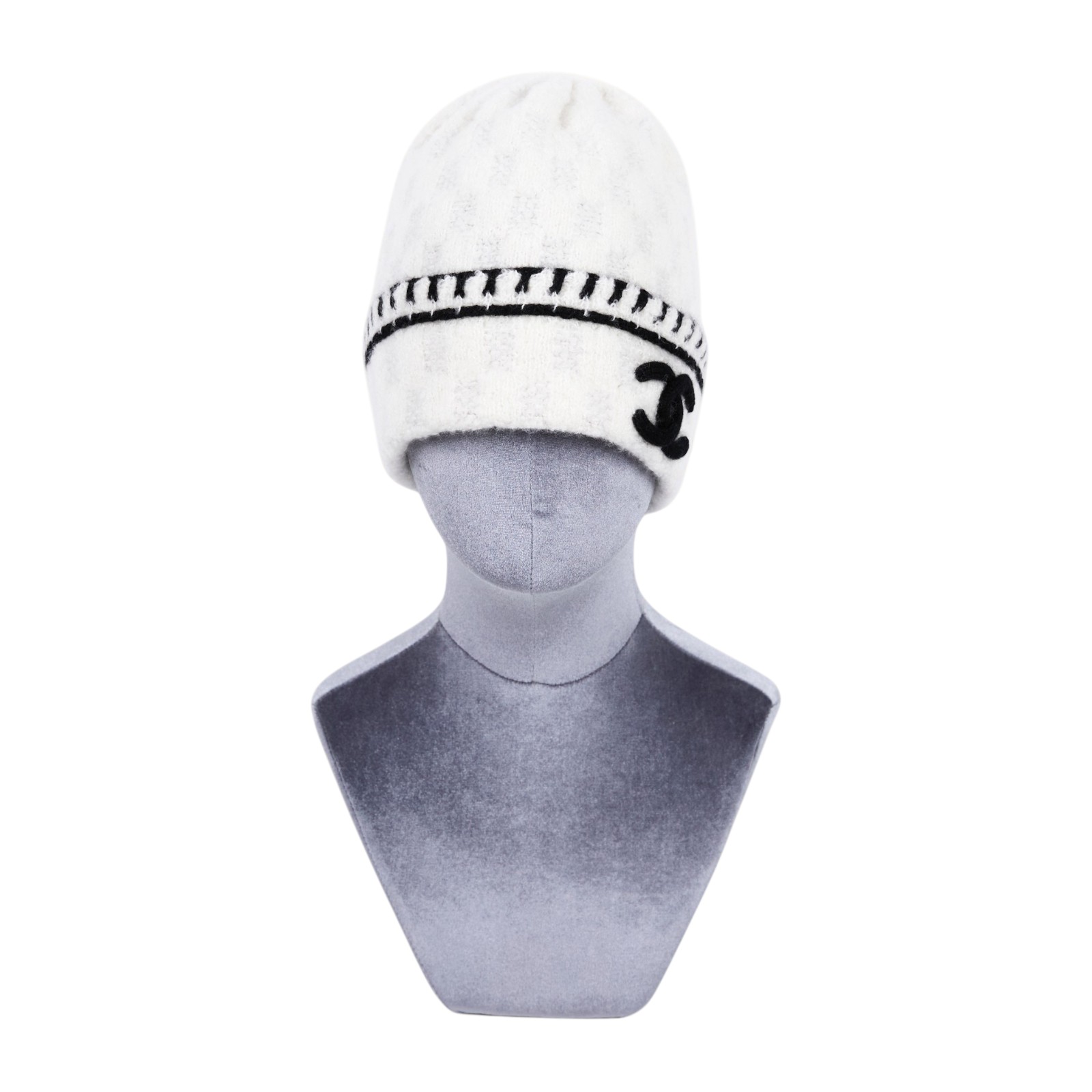 香奈兒 CHANEL 針織帽 AA8319 B08505 白灰黑LOGO毛帽 無附屬品