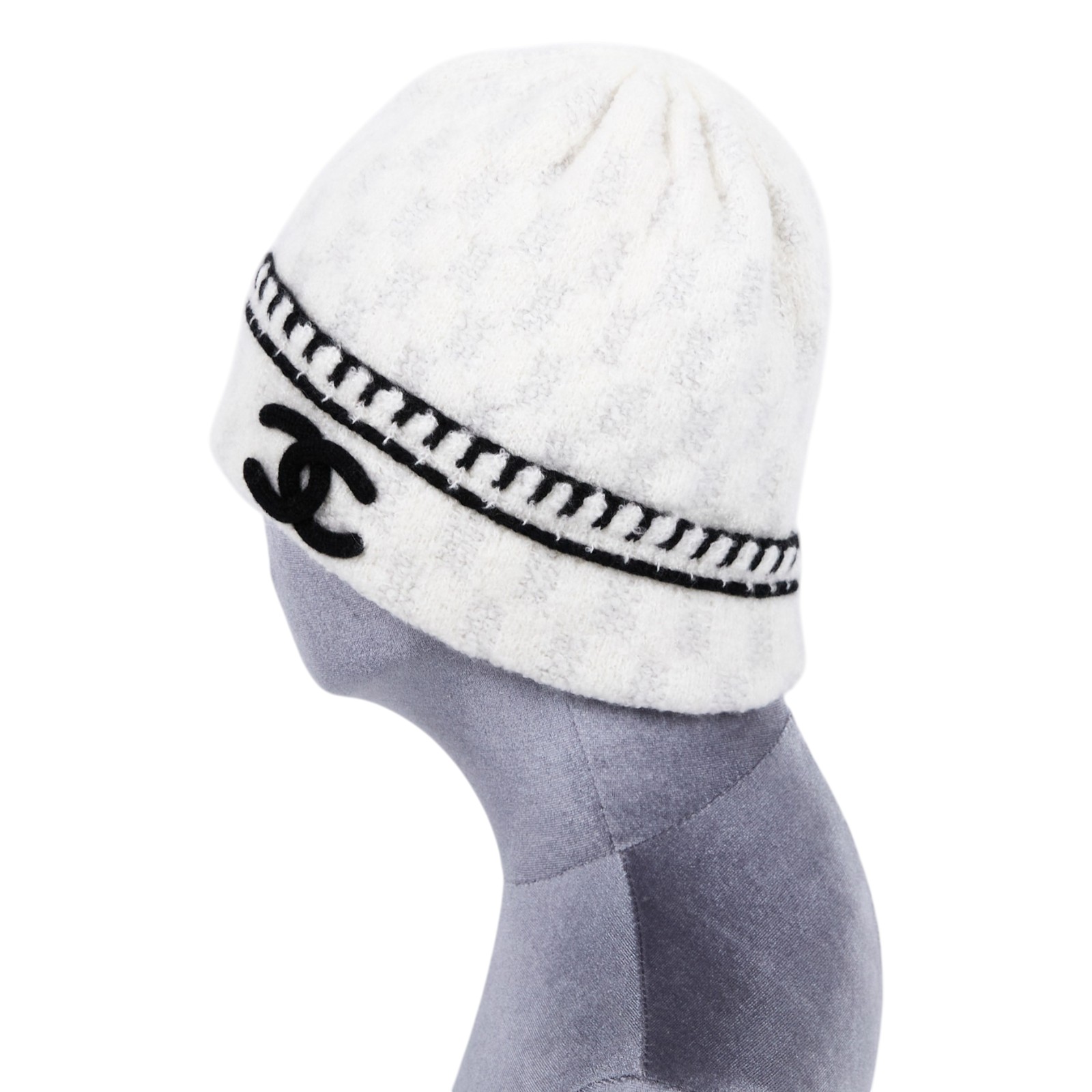 香奈兒 CHANEL 針織帽 AA8319 B08505 白灰黑LOGO毛帽 無附屬品
