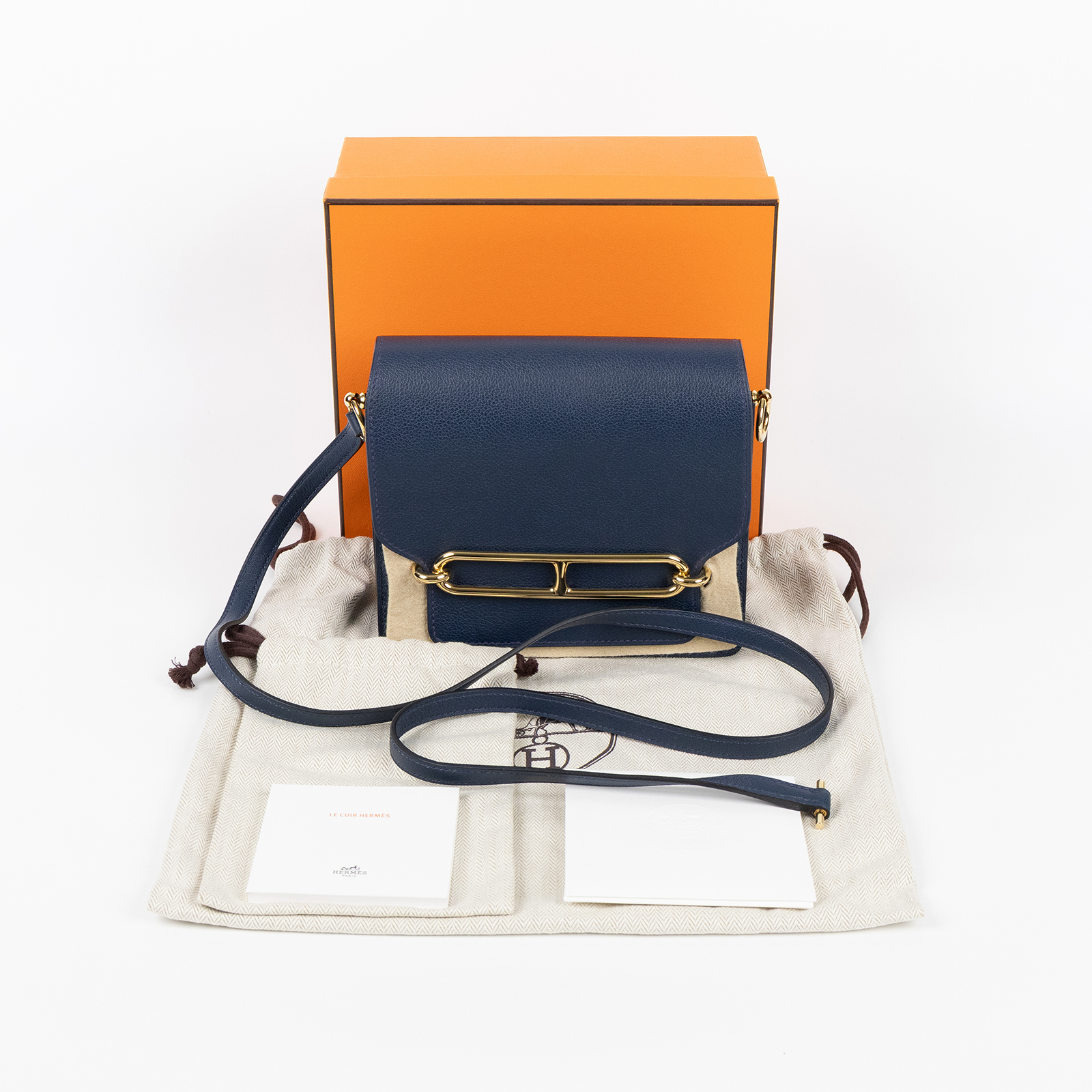 愛馬仕 Hermes Roulis 豬鼻子 斜背包 18 Mini RO18 D HA 010CC D刻深藍ROULIS MINI 原廠盒子/防塵袋/背帶