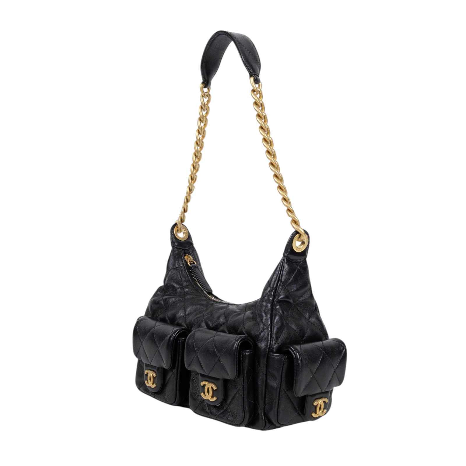 香奈兒 CHANEL 流浪包 AS5339 晶片款 黑金羊HOBO 原廠盒子/防塵袋