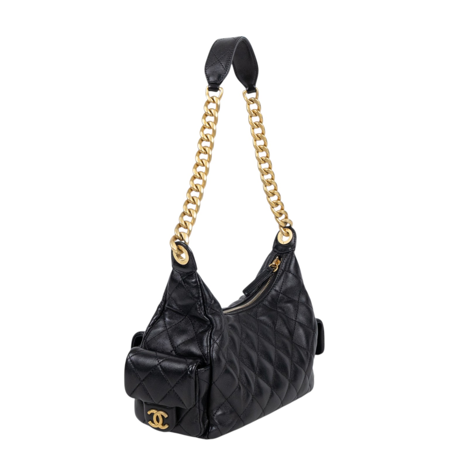 香奈兒 CHANEL 流浪包 AS5339 晶片款 黑金羊HOBO 原廠盒子/防塵袋