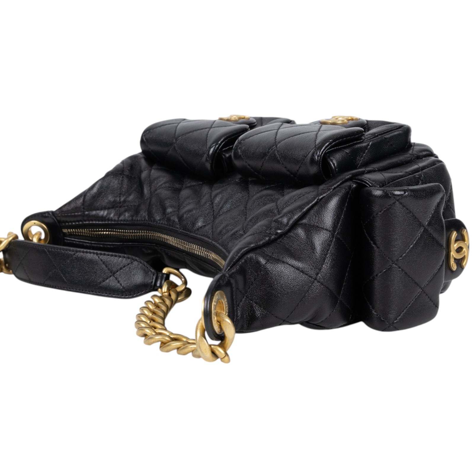 香奈兒 CHANEL 流浪包 AS5339 晶片款 黑金羊HOBO 原廠盒子/防塵袋