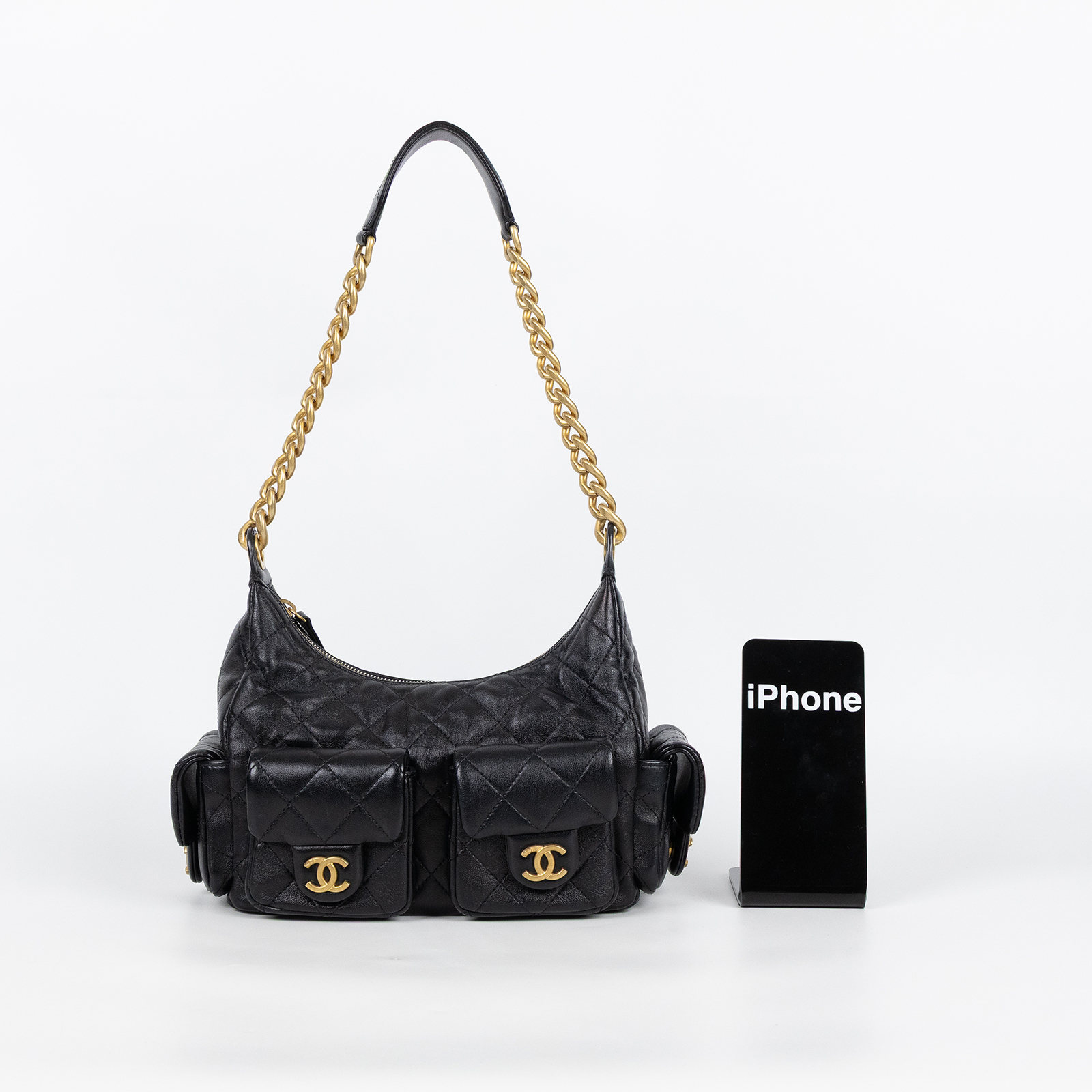 香奈兒 CHANEL 流浪包 AS5339 晶片款 黑金羊HOBO 原廠盒子/防塵袋