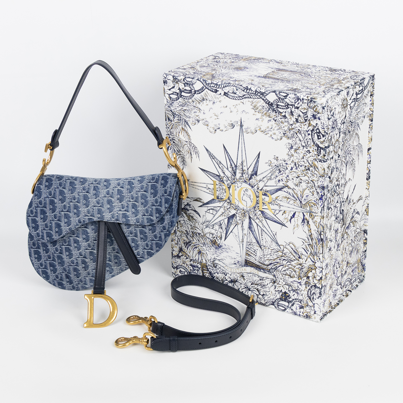 迪奧 CHRISTIAN DIOR Saddle 馬鞍包 M0455CDCE 單寧SADDLE 馬鞍包 原廠盒子/背帶