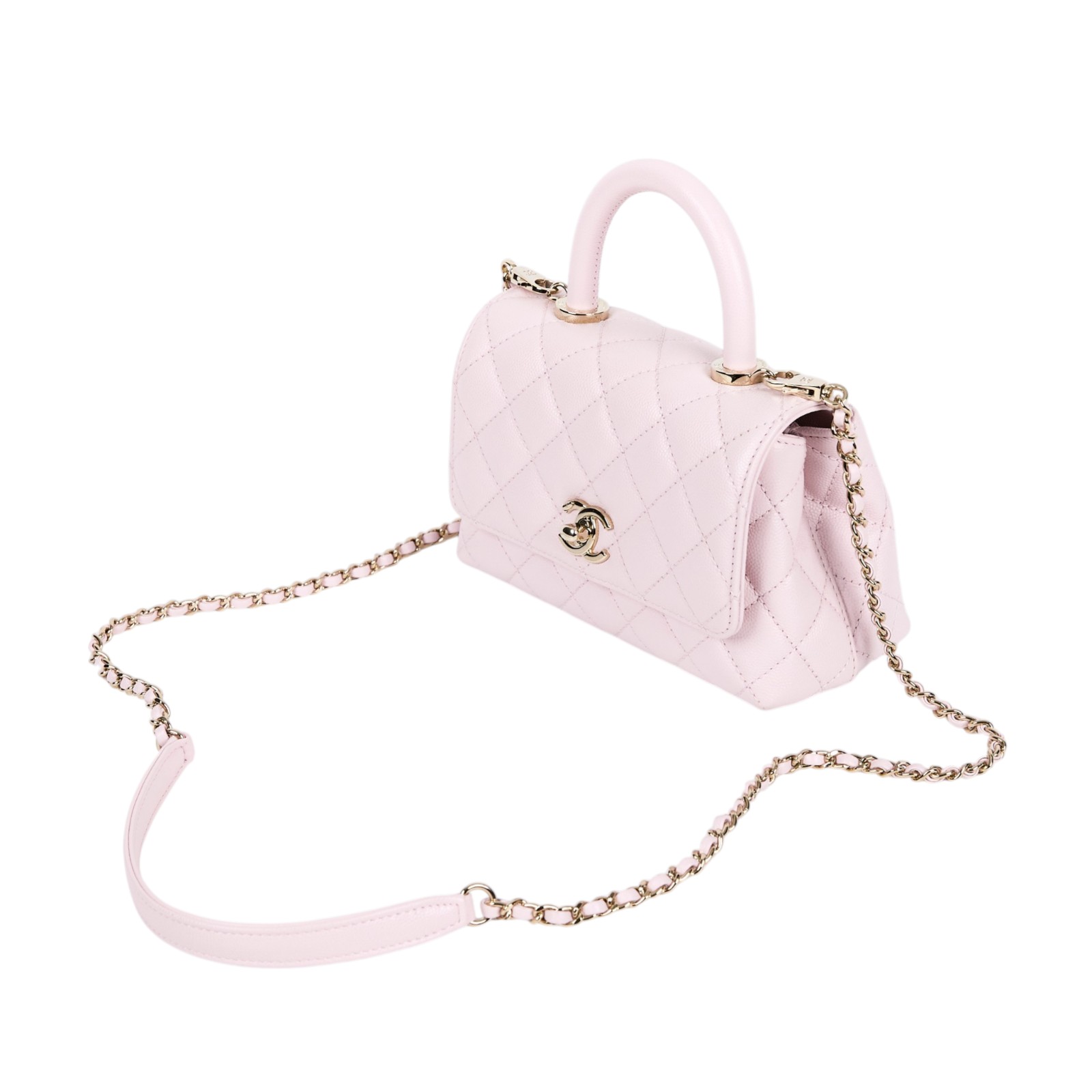 香奈兒 CHANEL Handle 迷你 手提 口蓋包 AS2215 晶片款 粉淡金荔枝COCO HANDLE MINI 原廠盒子