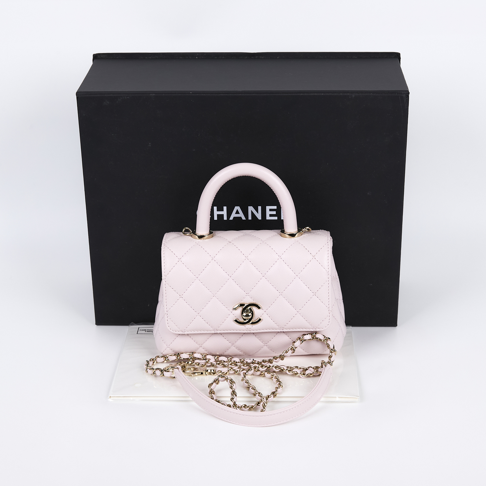 香奈兒 CHANEL Handle 迷你 手提 口蓋包 AS2215 晶片款 粉淡金荔枝COCO HANDLE MINI 原廠盒子