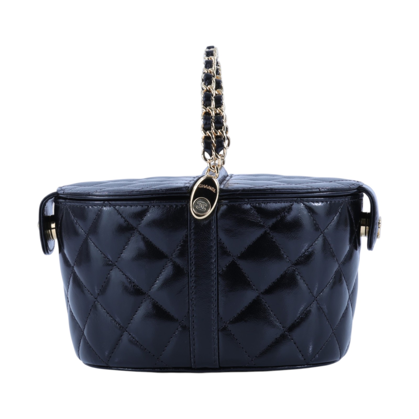 香奈兒 CHANEL CC LOGO 化妝盒 化妝箱 斜背包 Vanity Case AP3094 晶片款 黑油蠟皮野餐包 防塵袋