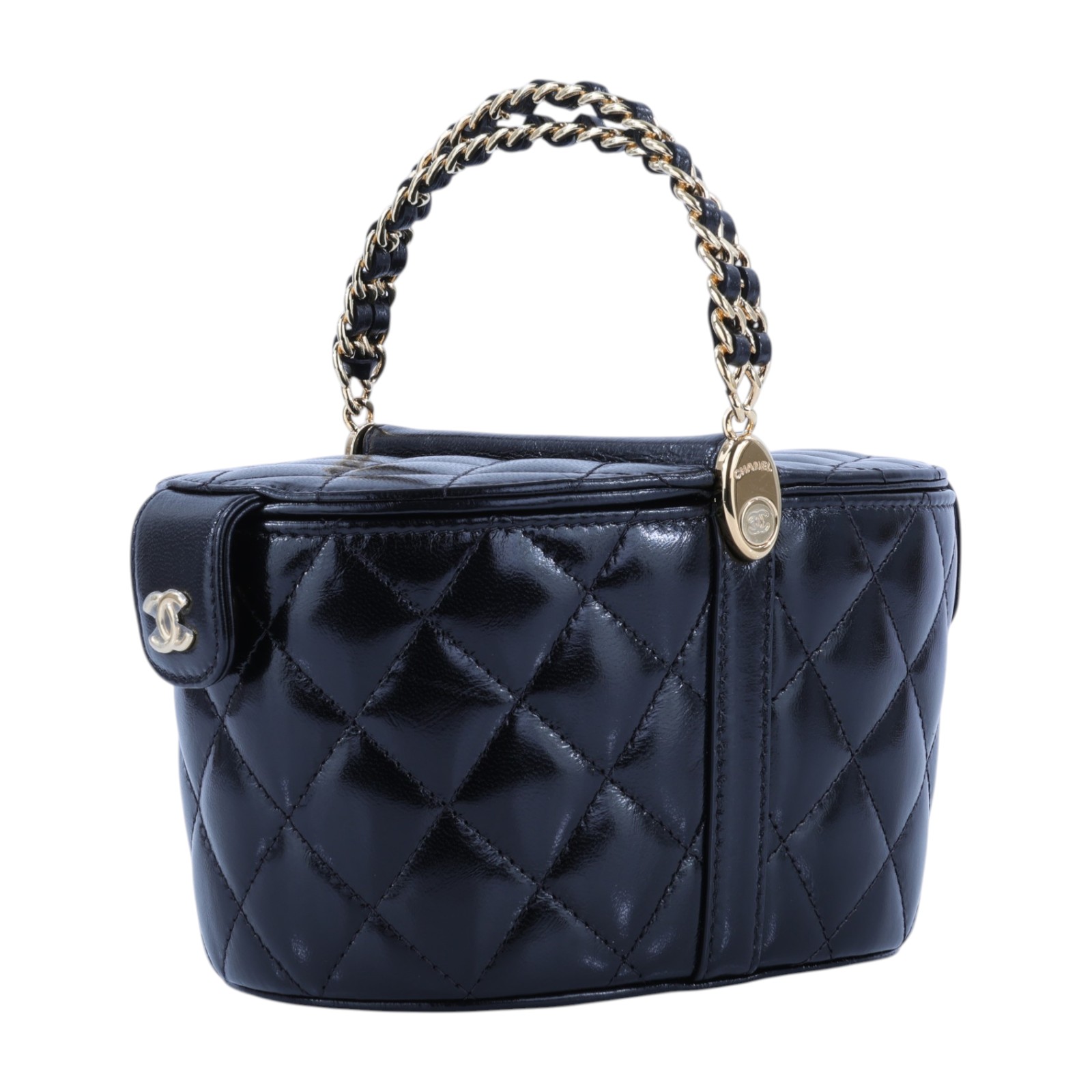 香奈兒 CHANEL CC LOGO 化妝盒 化妝箱 斜背包 Vanity Case AP3094 晶片款 黑油蠟皮野餐包 防塵袋