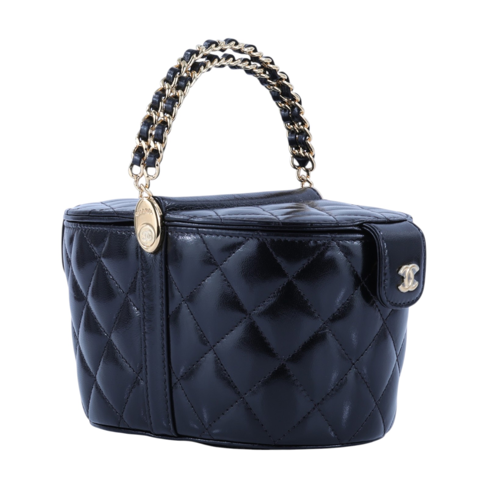 香奈兒 CHANEL CC LOGO 化妝盒 化妝箱 斜背包 Vanity Case AP3094 晶片款 黑油蠟皮野餐包 防塵袋