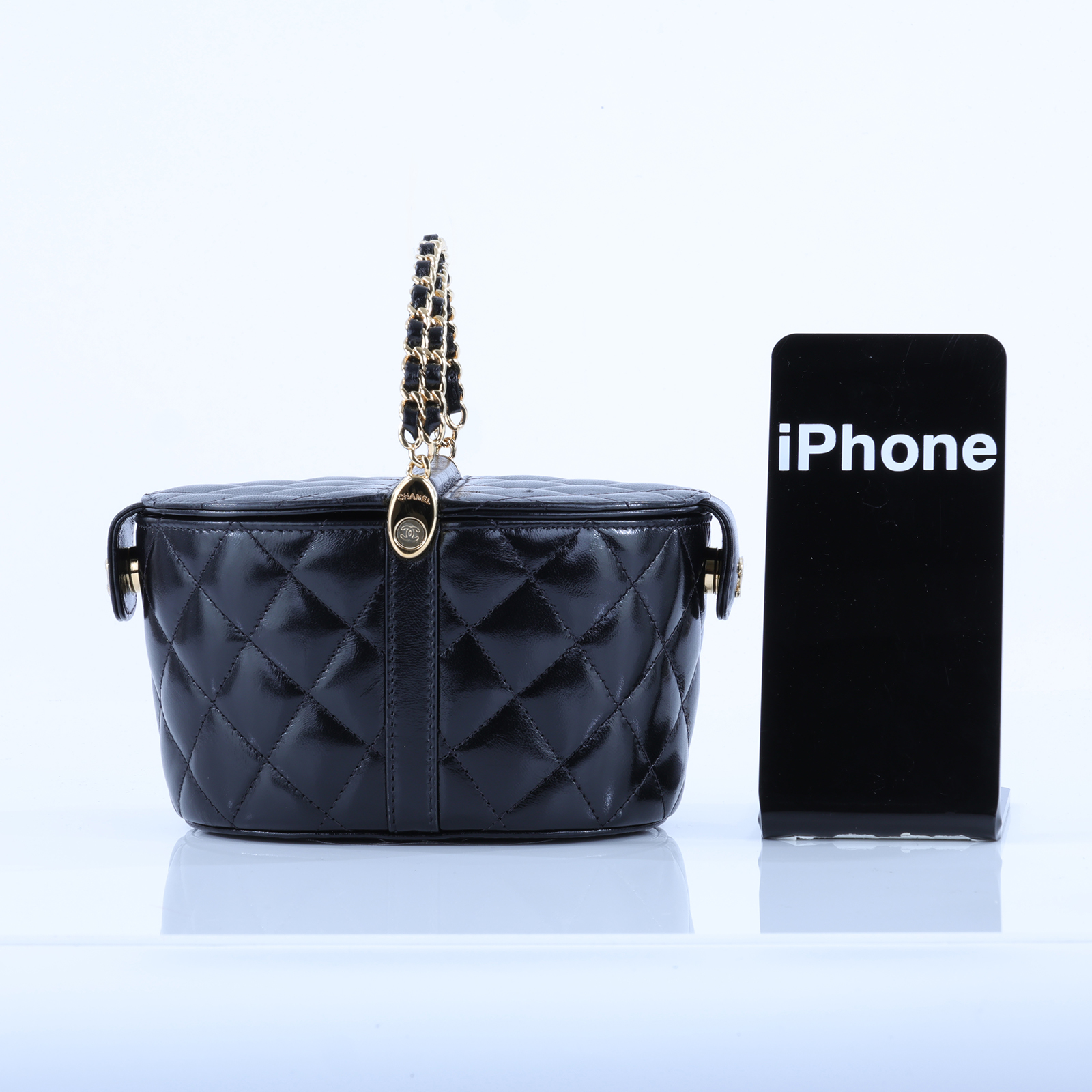 香奈兒 CHANEL CC LOGO 化妝盒 化妝箱 斜背包 Vanity Case AP3094 晶片款 黑油蠟皮野餐包 防塵袋