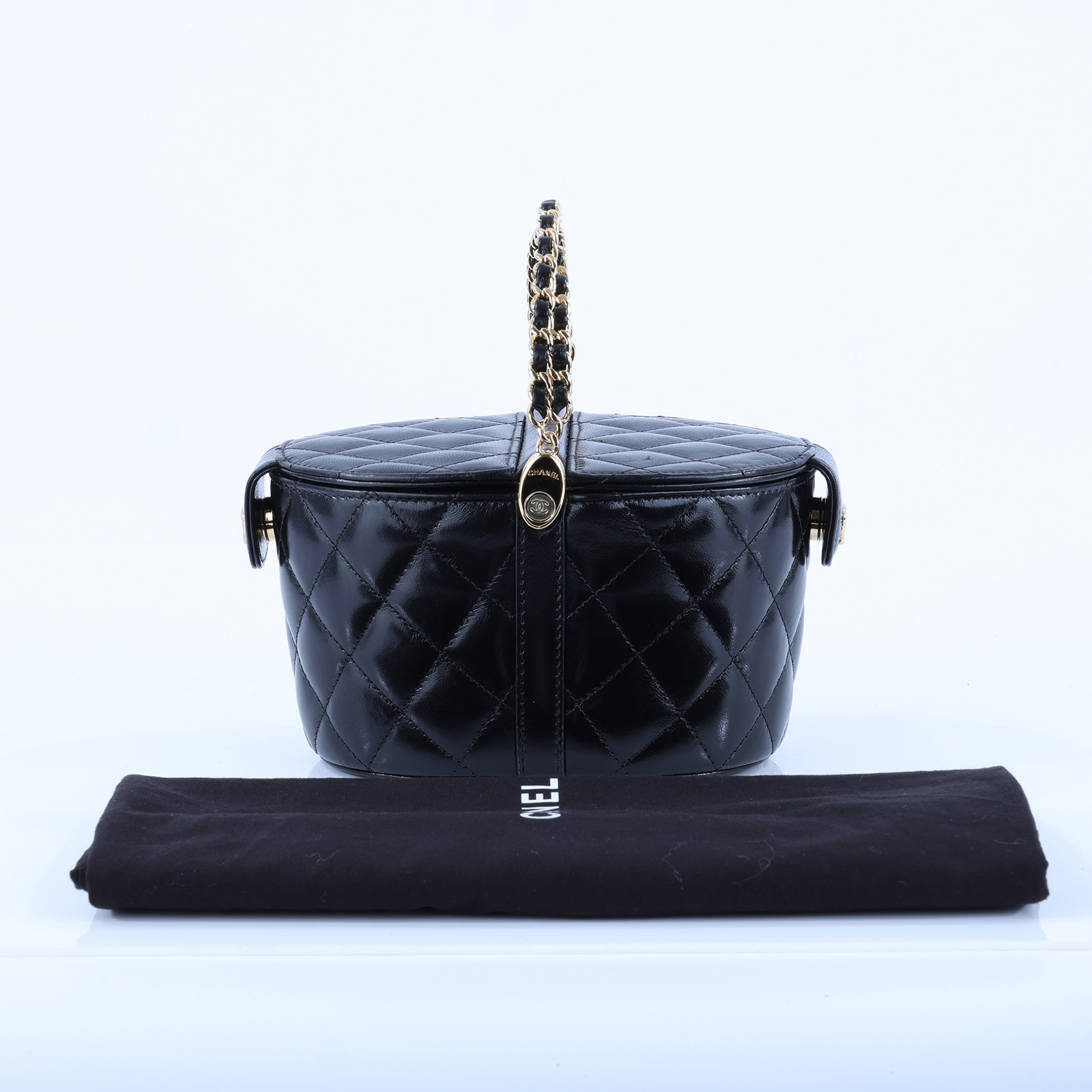 香奈兒 CHANEL CC LOGO 化妝盒 化妝箱 斜背包 Vanity Case AP3094 晶片款 黑油蠟皮野餐包 防塵袋