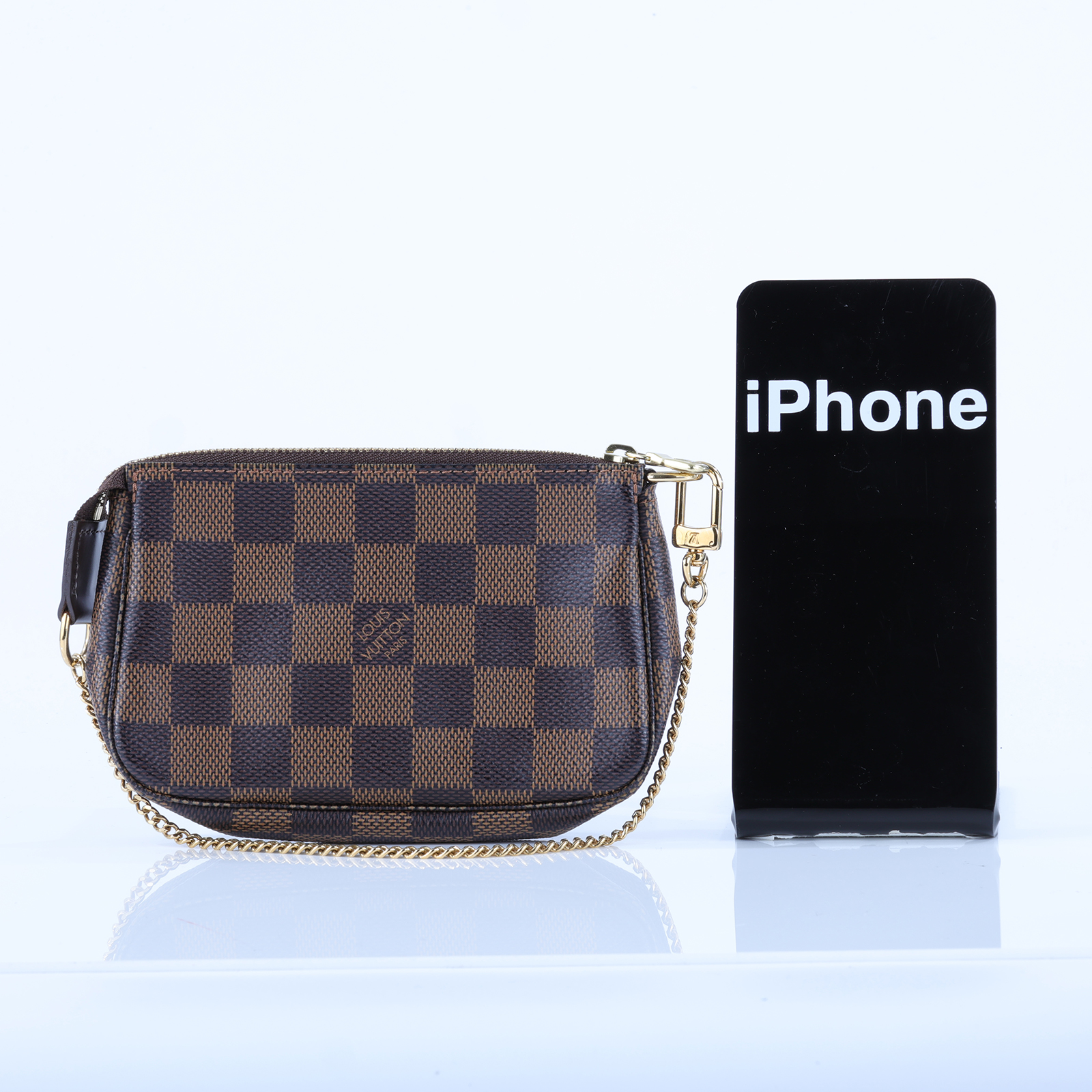 路易威登 LOUIS VUITTON Damier Ebene塗層帆布 鏈帶 迷你小皮包 N58009 棋盤小鍊包 防塵袋