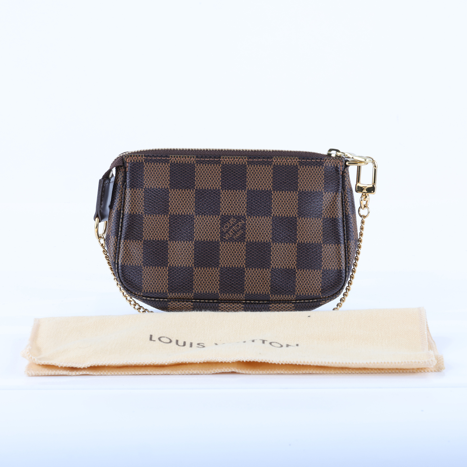 路易威登 LOUIS VUITTON Damier Ebene塗層帆布 鏈帶 迷你小皮包 N58009 棋盤小鍊包 防塵袋