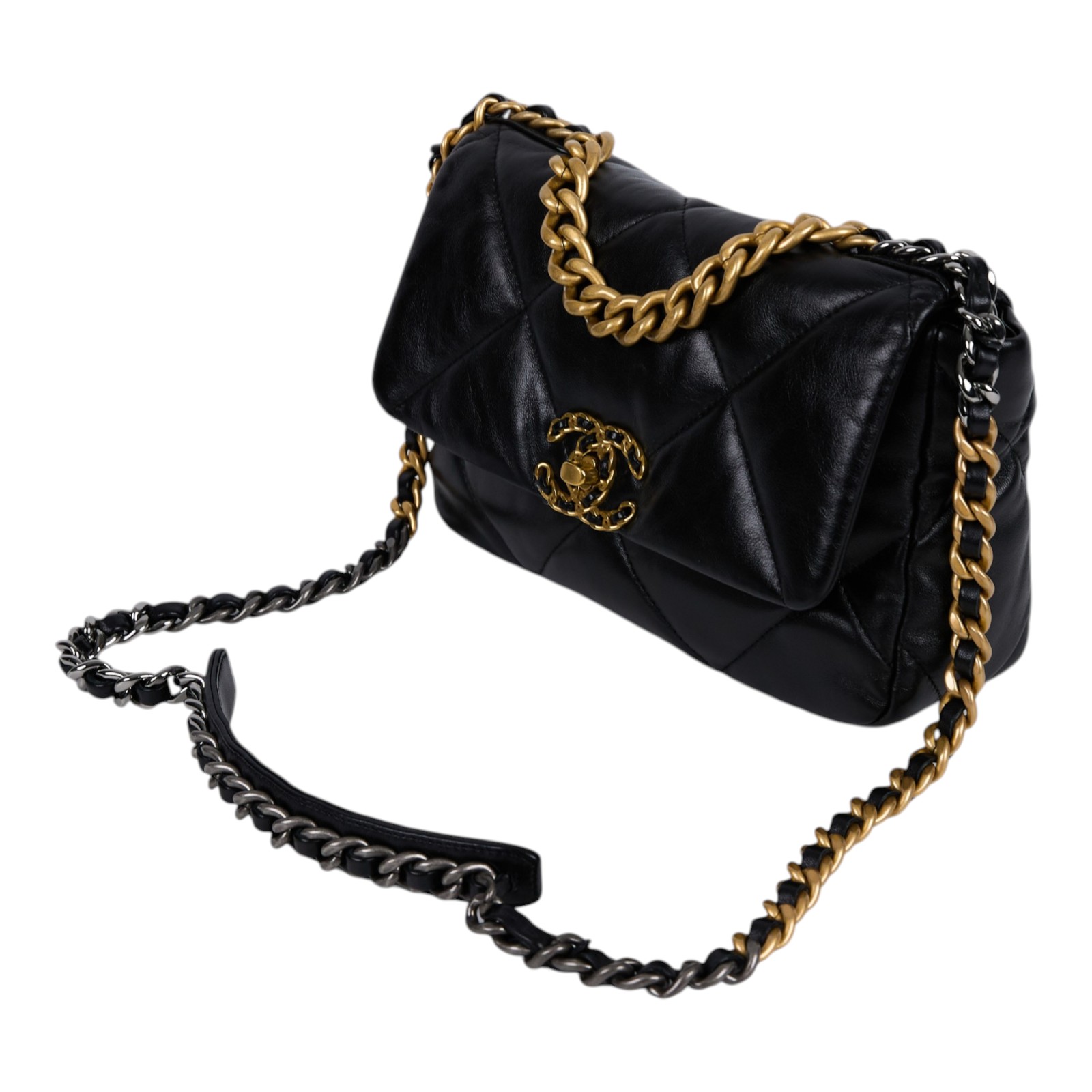 香奈兒 CHANEL 19 口蓋包 菱格紋 金銀鍊帶 手提 肩背包 AS1160 B04852 晶片款 黑金19包 26CM 原廠盒子/購買證明影本