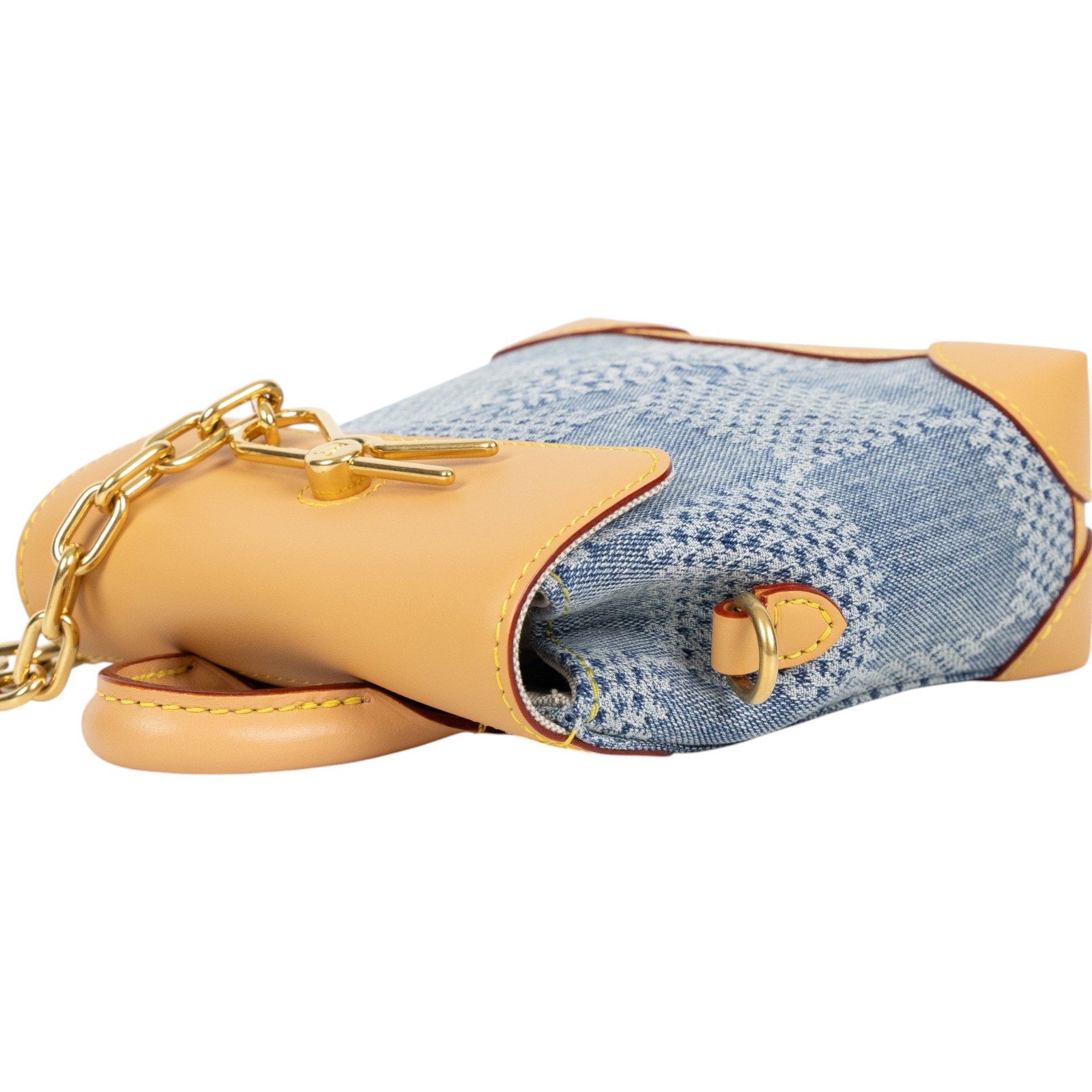 路易威登 LOUIS VUITTON Nano Steamer 斜背包 N40751 晶片款 藍色格子丹甯牛仔迷你小書包 防塵袋