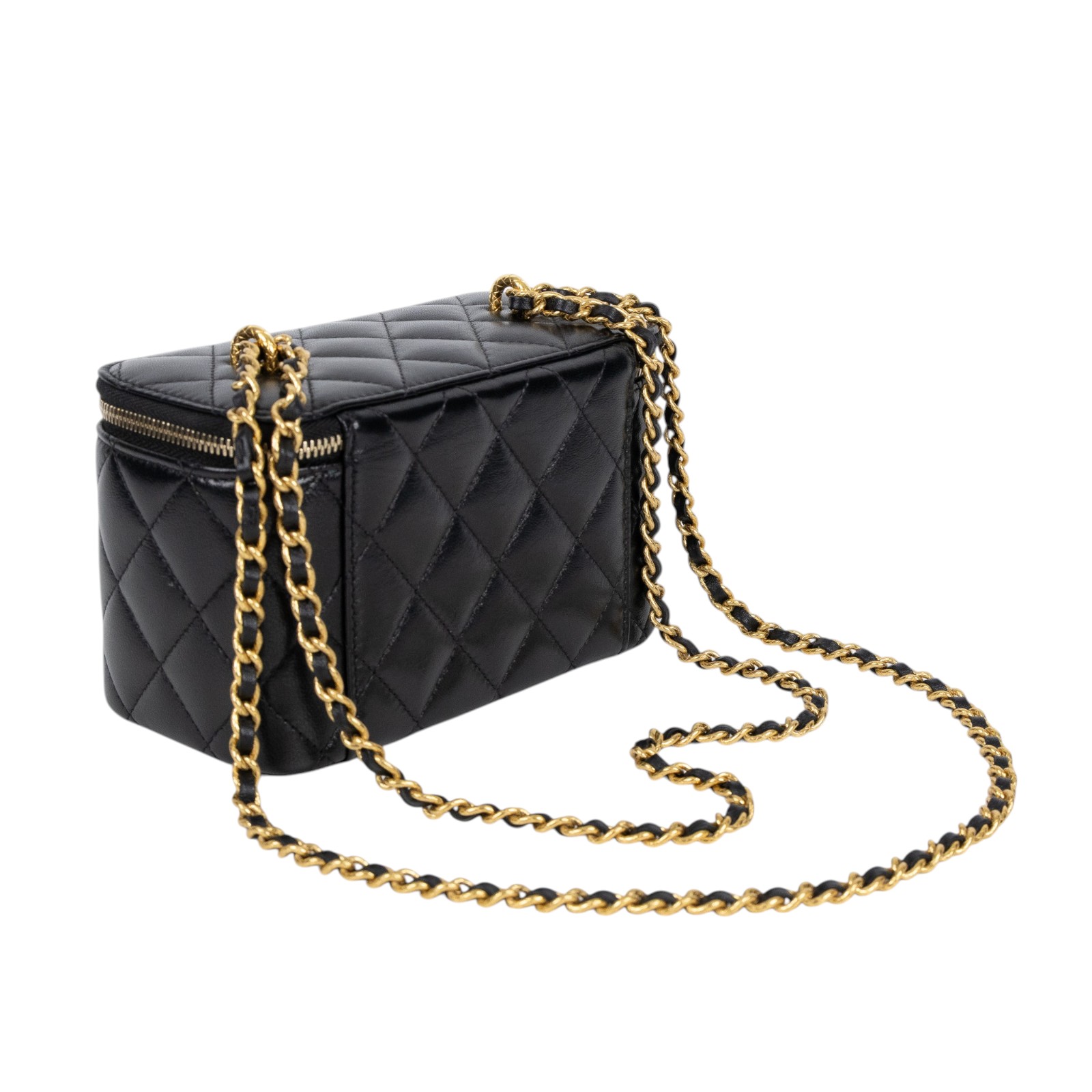 香奈兒 CHANEL Vanity Case Handle 斜背 手提 化妝箱  晶片款 黑金長盒子VANITY 防塵袋/原廠盒子