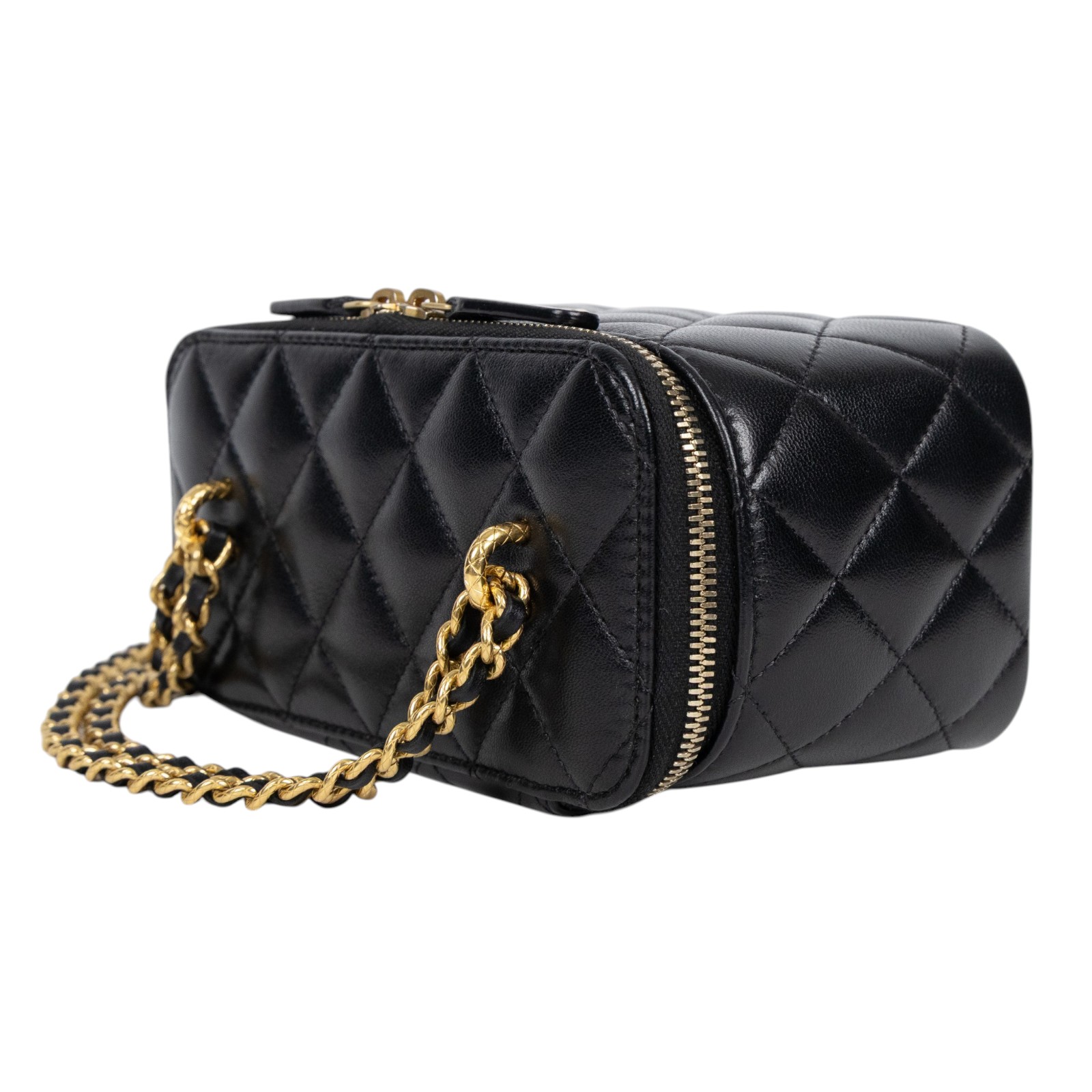 香奈兒 CHANEL Vanity Case Handle 斜背 手提 化妝箱  晶片款 黑金長盒子VANITY 防塵袋/原廠盒子