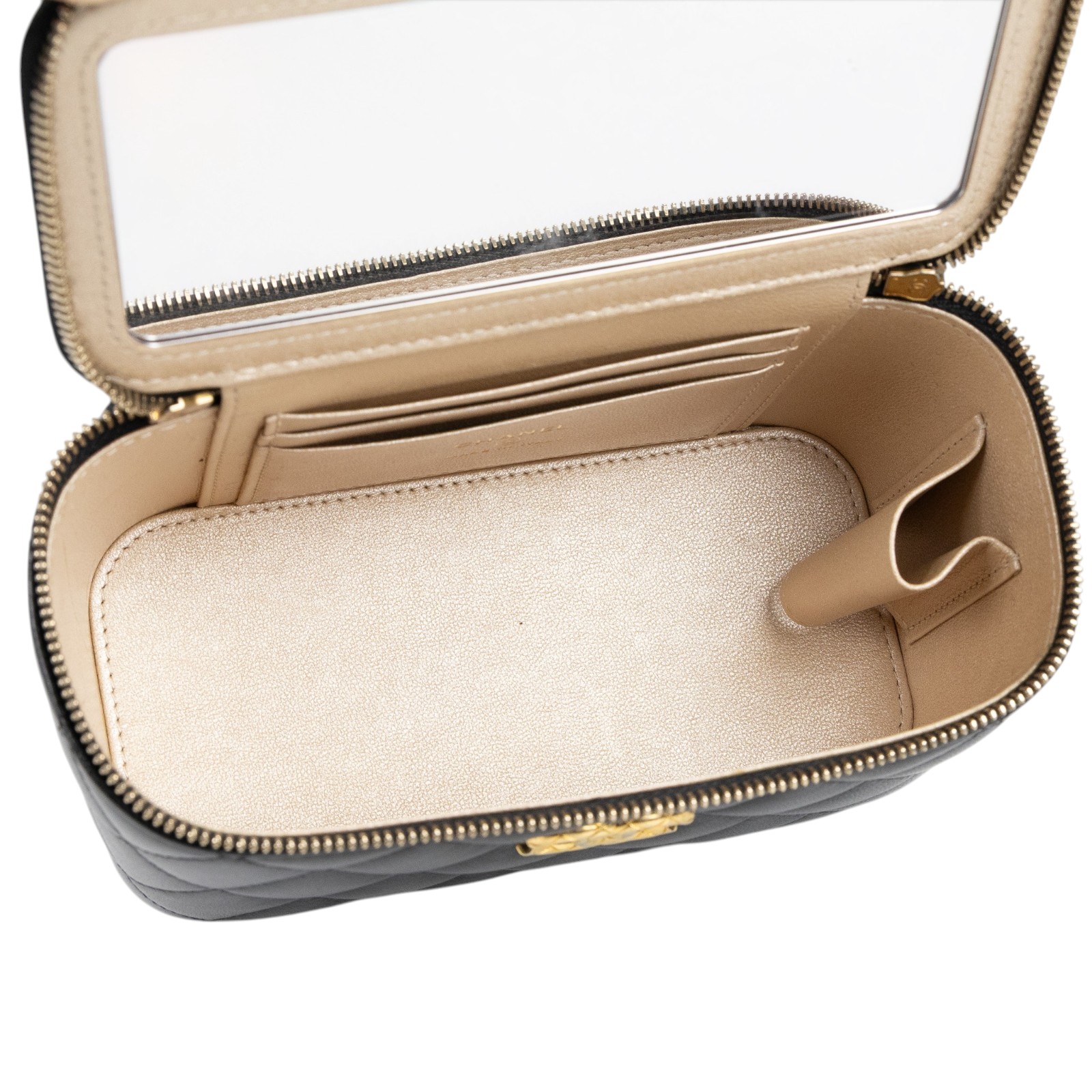 香奈兒 CHANEL Vanity Case Handle 斜背 手提 化妝箱  晶片款 黑金長盒子VANITY 防塵袋/原廠盒子