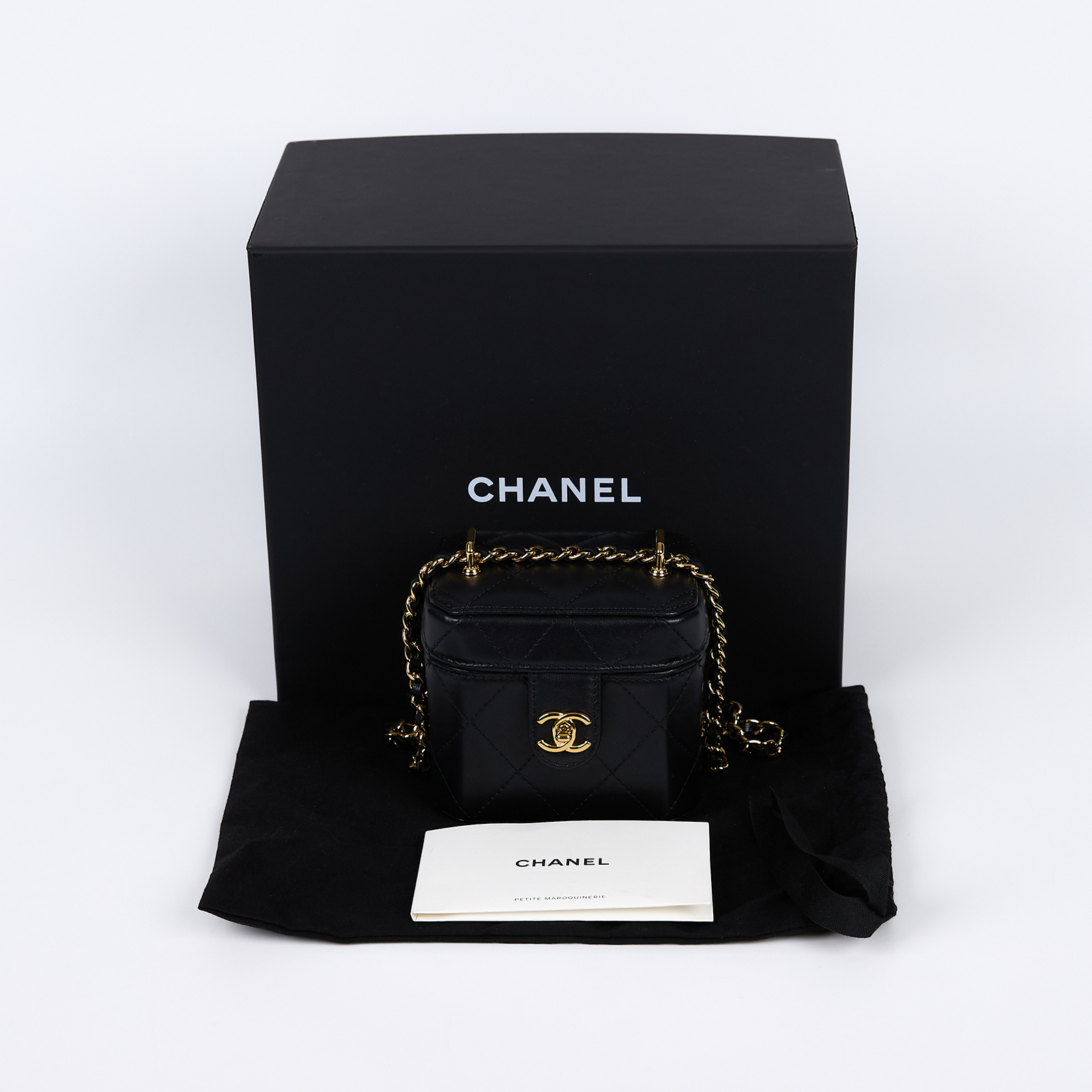 香奈兒 CHANEL 化妝盒 肩背包 斜背包 鏈條包 AS3459 晶片款 黑羊轉釦化妝盒 原廠盒子/防塵袋