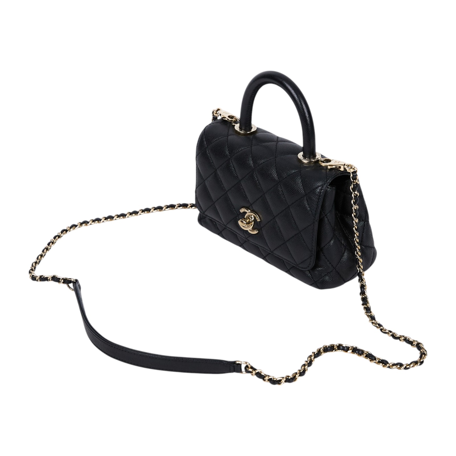 香奈兒 CHANEL Handle 迷你 手提 口蓋包 AS2215 B05061 晶片款 黑金COCO HANDLE MINI 原廠盒子/防塵袋/查碼圖