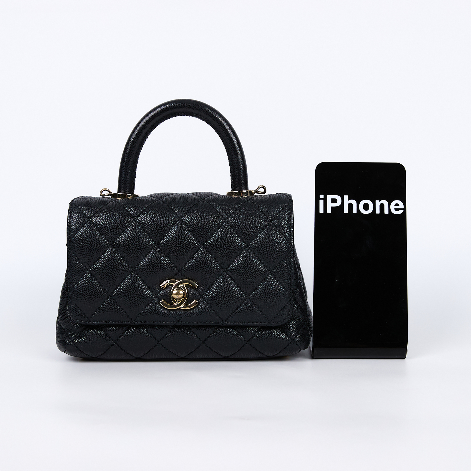 香奈兒 CHANEL Handle 迷你 手提 口蓋包 AS2215 B05061 晶片款 黑金COCO HANDLE MINI 原廠盒子/防塵袋/查碼圖