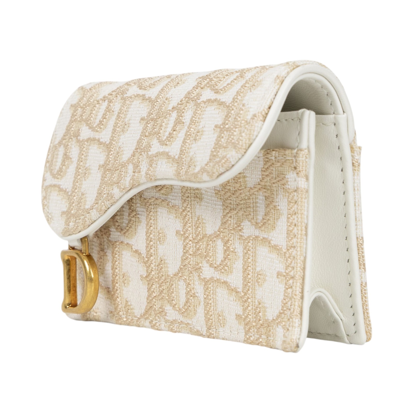 迪奧 CHRISTIAN DIOR Saddle Bloom 卡夾 S5611CQDL 米金緹花SADDLE卡包 原廠盒子/防塵袋/配送單